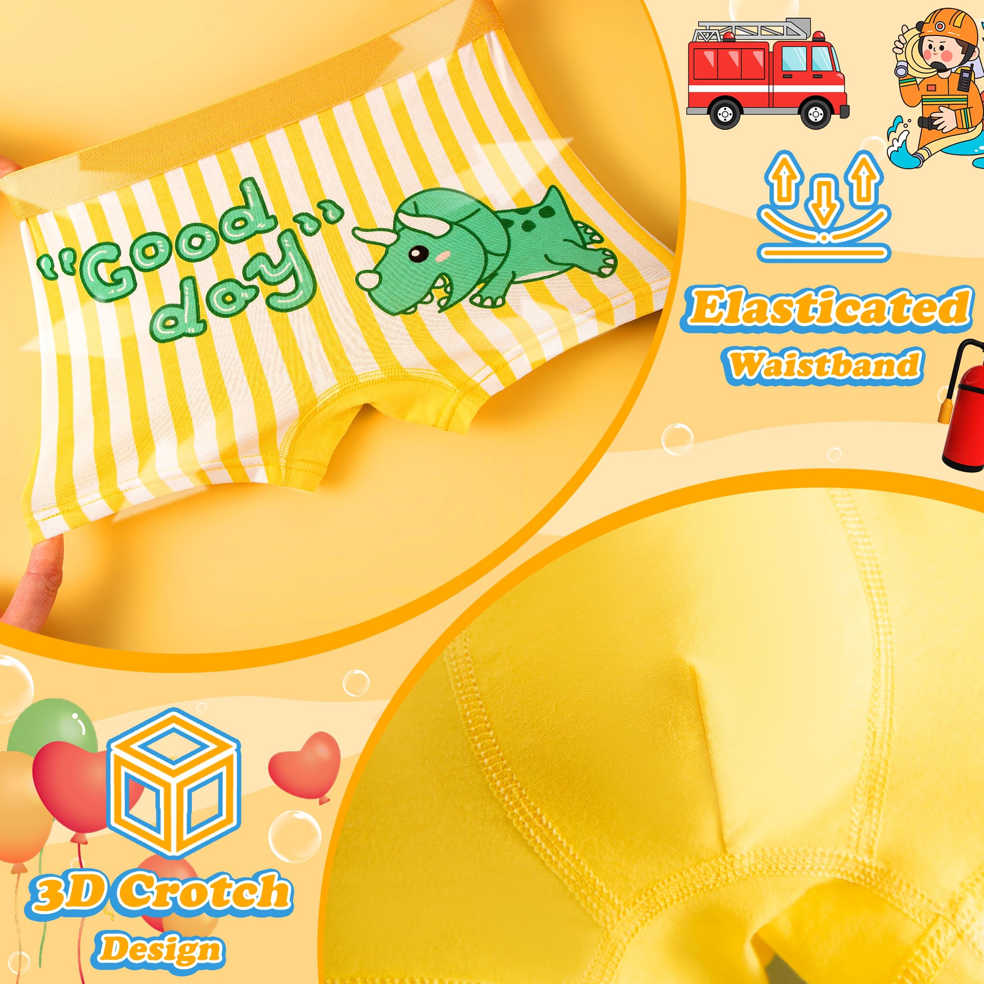 Calzoncillos Niños Infantil Algodón Bóxer 8 pack Dinosaurio Astronautas Excavadoras Coche Patrón Ropa Interior Elástica Tipo Bóxer Suave Transpirable Calzoncillo Conjunto para Pequeños 3-8 años