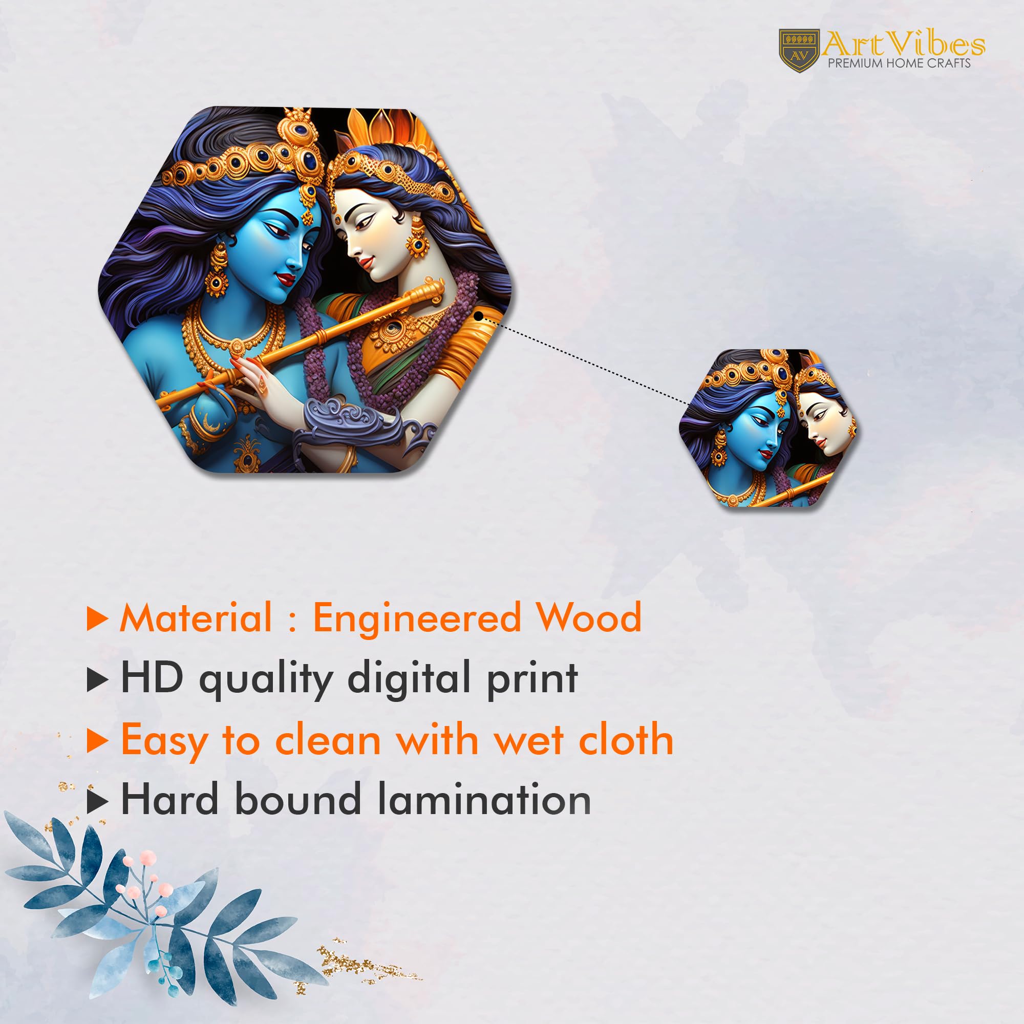 Artvibes Shri Krishna Hexagon Shape MDF Wooden Wall Decor Items | Spiritual Decor Items | Wall Sculpture | Signs & Plaques | Artwork| Stylish Modern Decor Item | Gift Items (WPS_219N), Set of 13 3