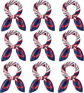 9PCS Sailor Scarf, Red White and Blue Bandana, Flight Attendant Accessory, Fashion Styling Scarf for Weddings