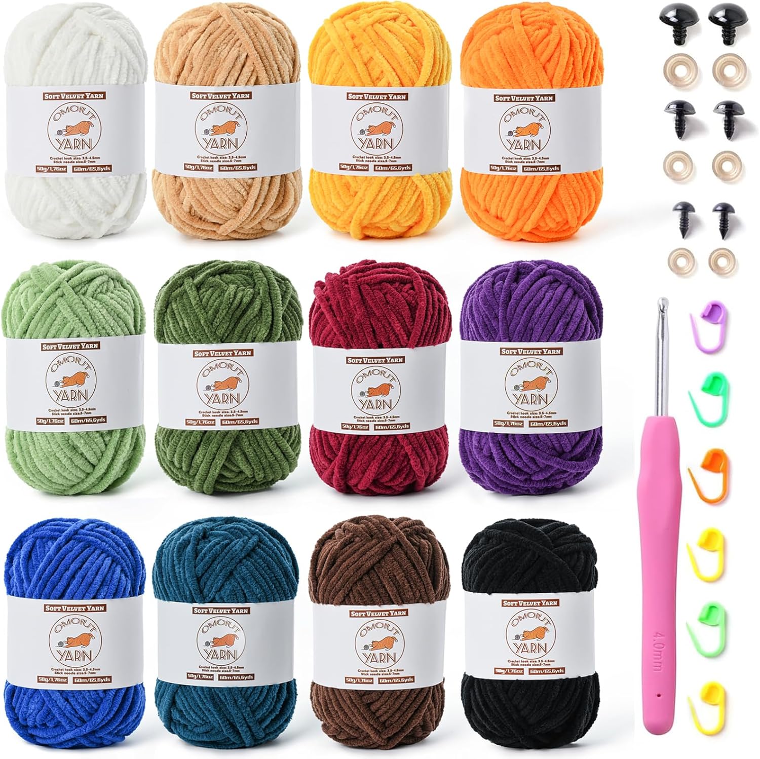 12 Pack Fluffy Velvet Yarn for Crocheting, Chunky Chenille Baby Yarn for Crocheting Soft Blanket, 787 yds Amigurumi Yarns for Knitting, Bulky Multicolored Crochet Yarns Set E
