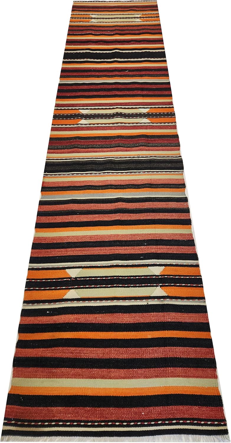 Turkish Kilim Runner 11'1x2'4 feet Oriental Area Carpet Colorful Rustic Entry Vinatage tapish motiffed Art Deco Kilim Anatolian Handmade kelim
