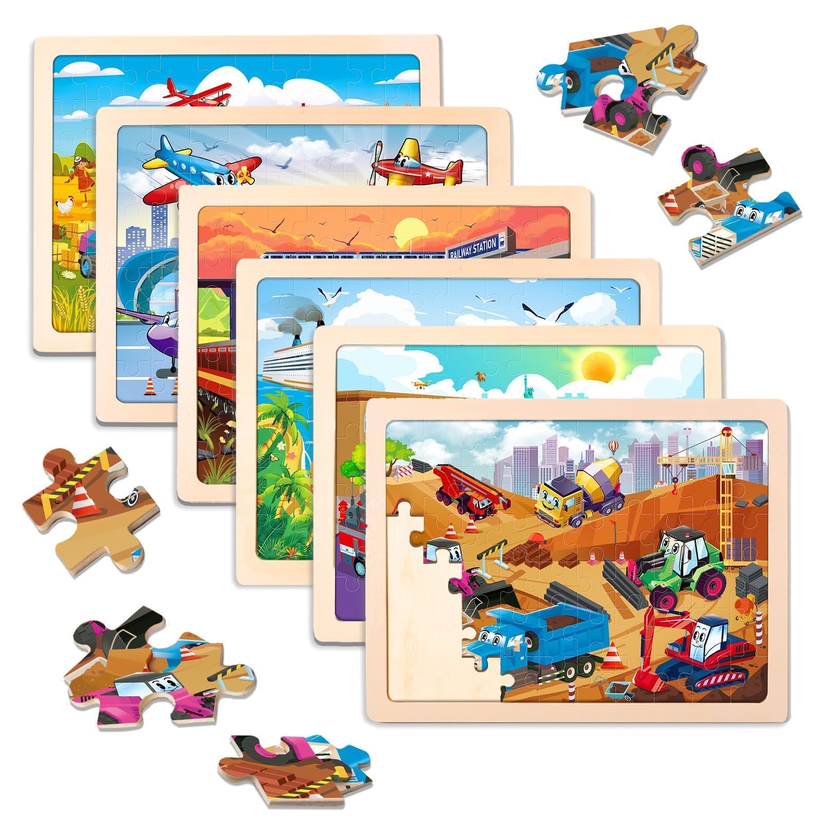 Amazon.com: EggSun Wooden Puzzles for Kids Ages 4-6,4-8,6 Pack 60Pcs ...
