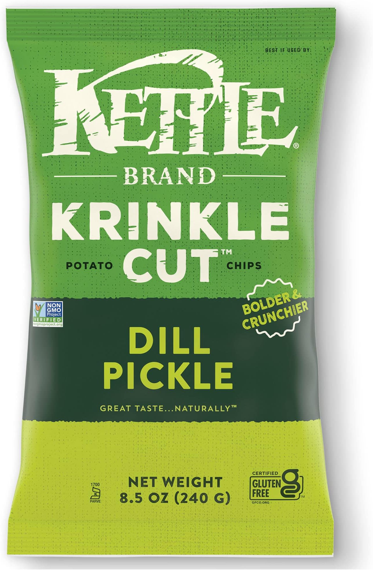 Kettle Brand Potato Chips, Krinkle Cut Dill Pickle, 8.5 Ounce