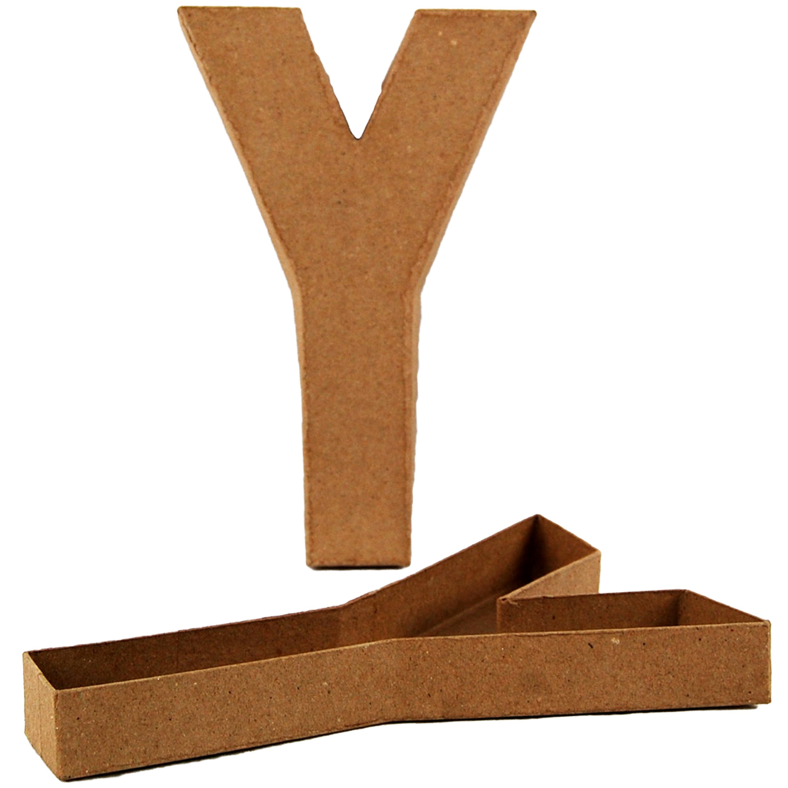 Country Love Crafts 8.25-inch/ 20.5cm Letter Y Shaped Box Papier Mache, Beige