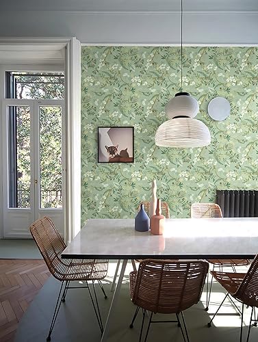 Miniatura 4 de Guvana Papel tapiz floral de 16.14 x 394 pulgadas, papel tapiz autoadhesivo de hojas, papel tapiz autoadhesivo bohemio con flores, papel tapiz