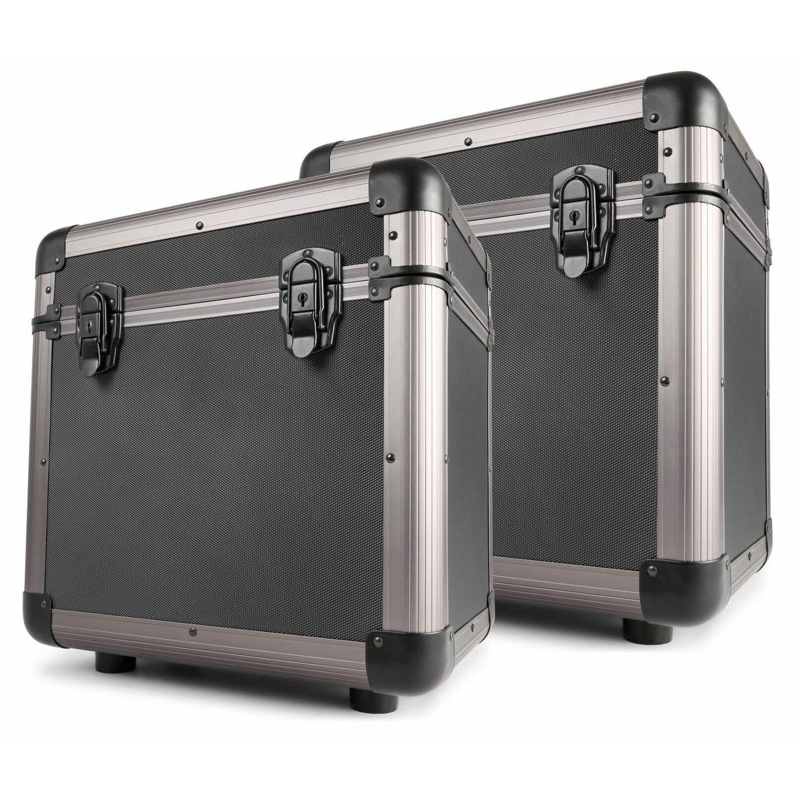 Power Dynamics RC80 Set 2 Estuches para Discos Vinilo, Capacidad 120 LPs, Tapa Desmontable y apilable, protección contra Polvo y Golpes, Acabado Titanio, Ideal para DJs y coleccionistas