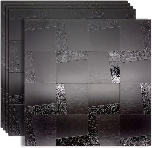 YMMXGE Panel adhesivo de pared de metal autoadhesivo para cocina, mosaico de aluminio 3D, 11.81 x 11.81 x 0.12 pulgadas (5, acero inoxidable)