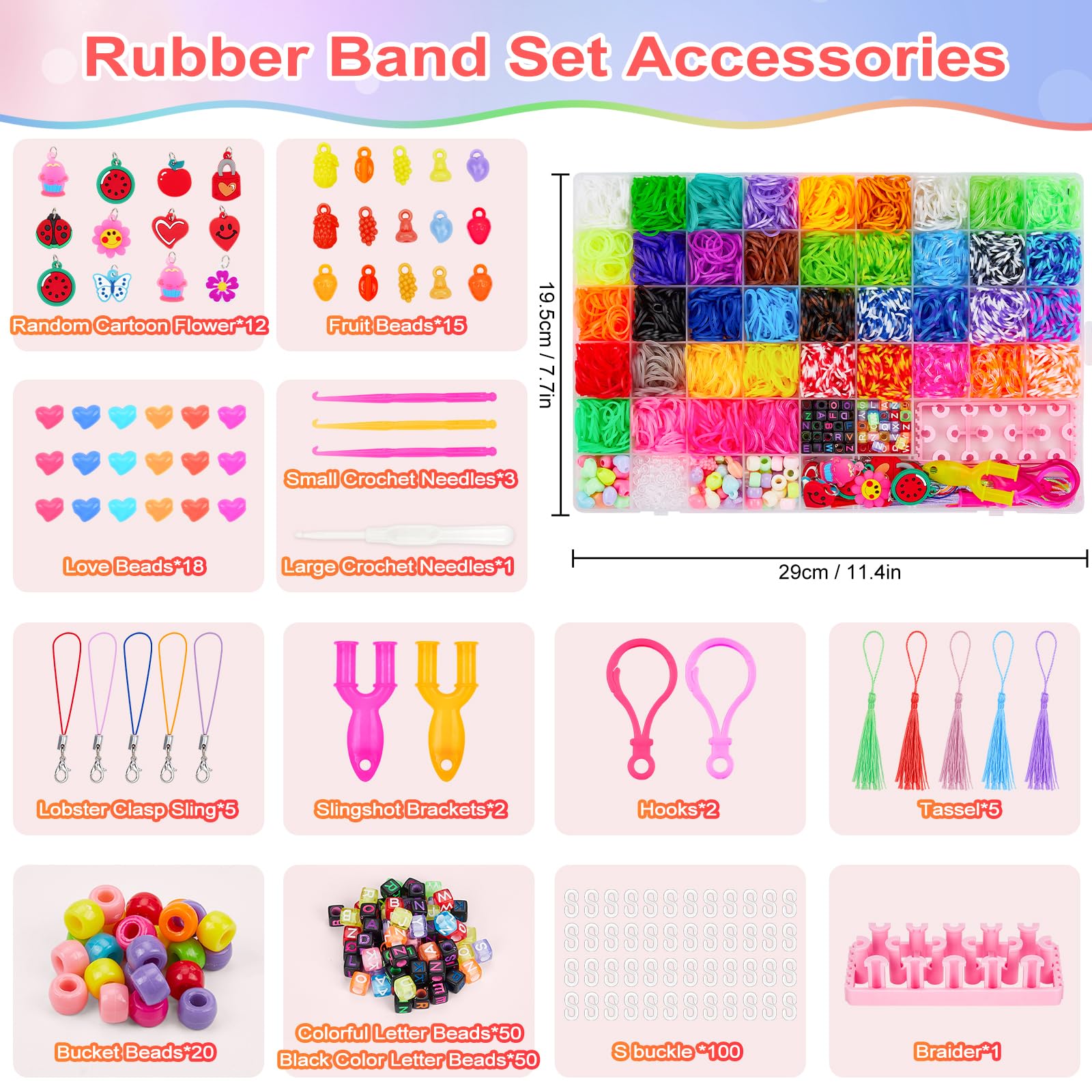 Sofore Elastici per Braccialetti, 5000+ Kit Braccialetti Elastici Colorati per Bracciale Loom Bands Kit 54 griglia fai da te Bambina Elastici di Gomma Bracciale Giochi Ragazza