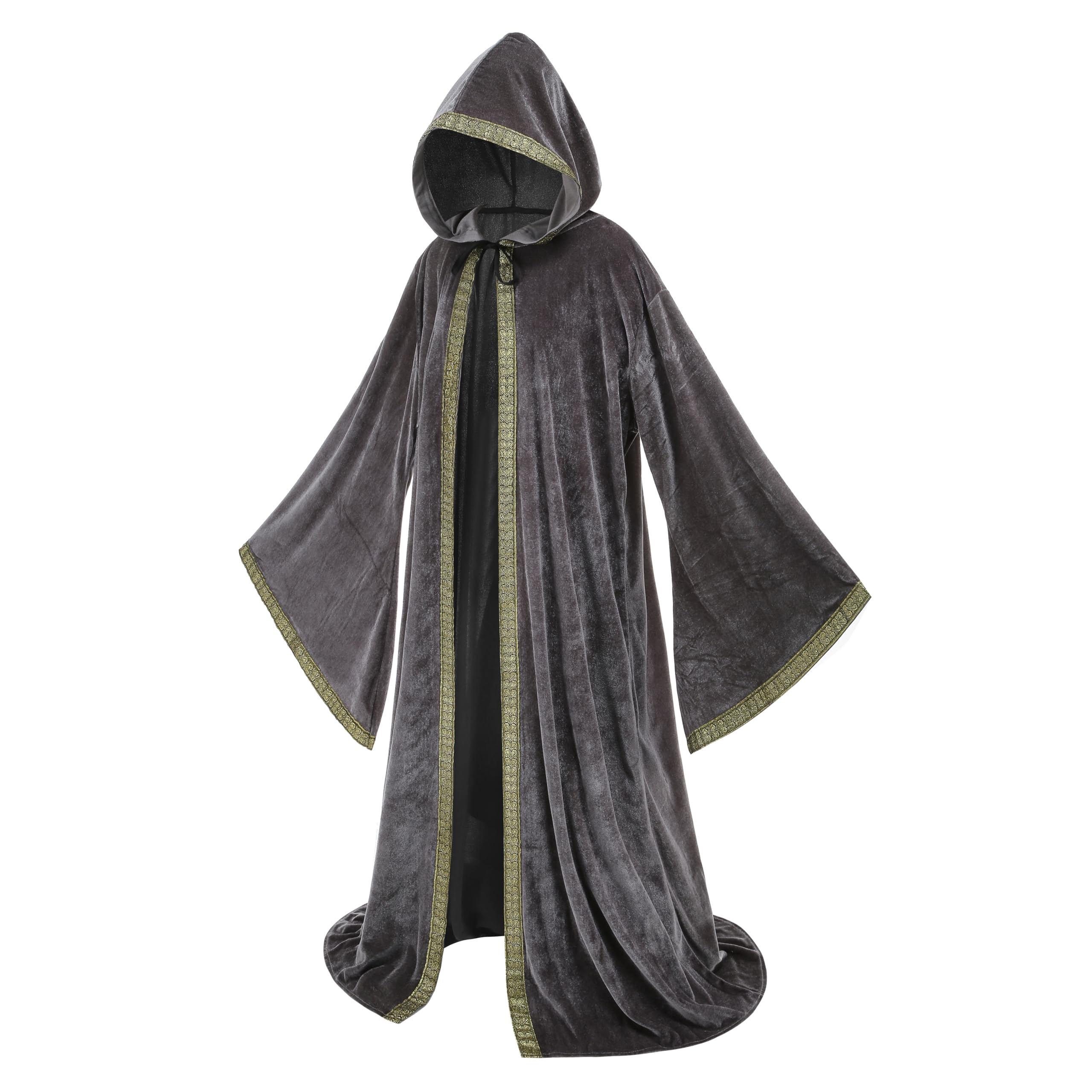 DELIVESS Unisex Velvet Wizard Robe Cloak Cosplay Renaissance Costume Halloween 62.99" Gray, 160CM /62.99" - Image 2