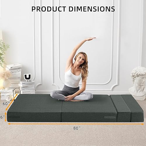 Miniatura 2 de FILUXE Sofá cama plegable convertible  Silla de cama con almohada, moderna tela de lino para suelo y futón, colchón plegable para sala de