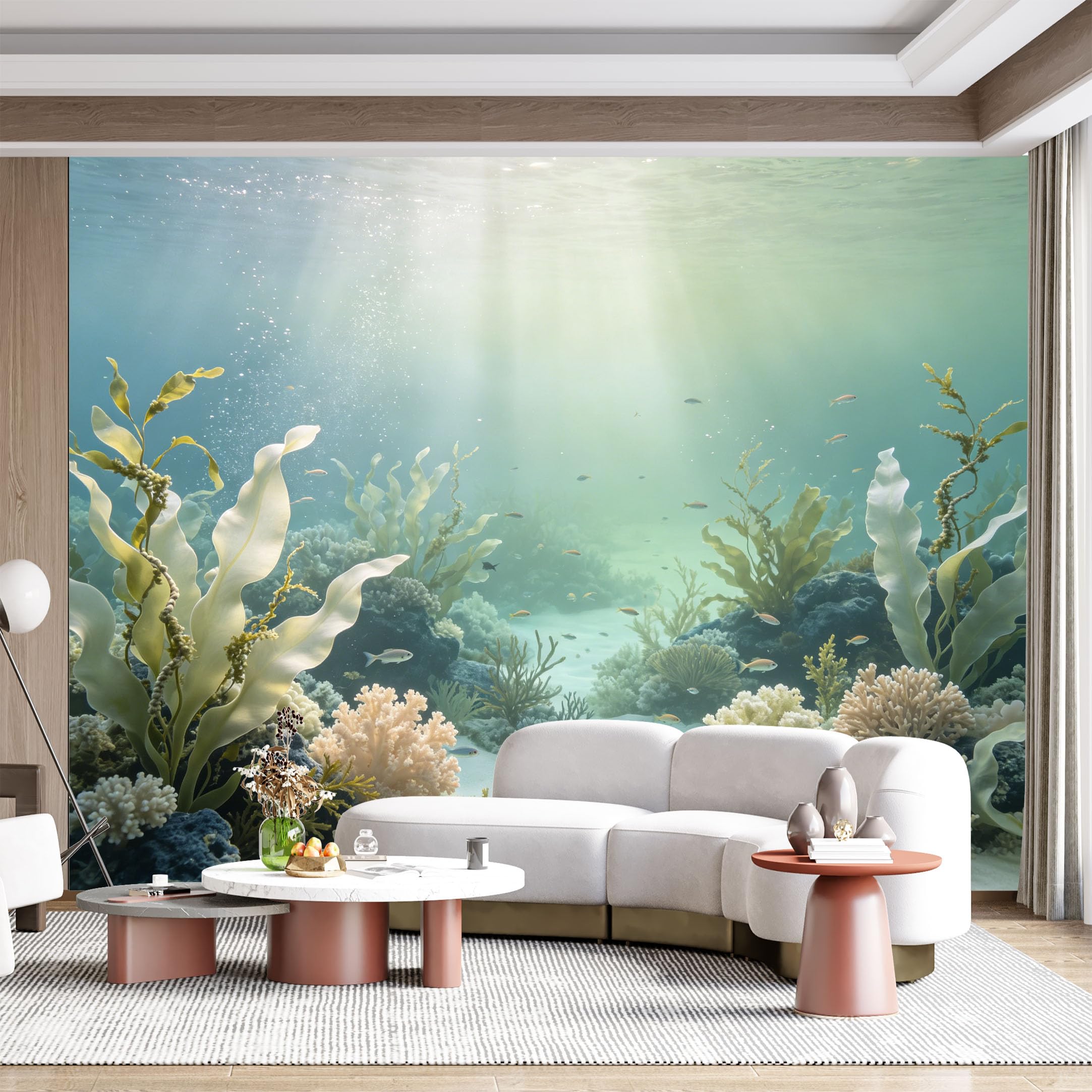 Custom Size Wall Mural Underwater Coral Reef Marine Life Ocean Seascape Aquatic Sunlight SelfAdhesive Wall Fabric Removable for Home Office Decor