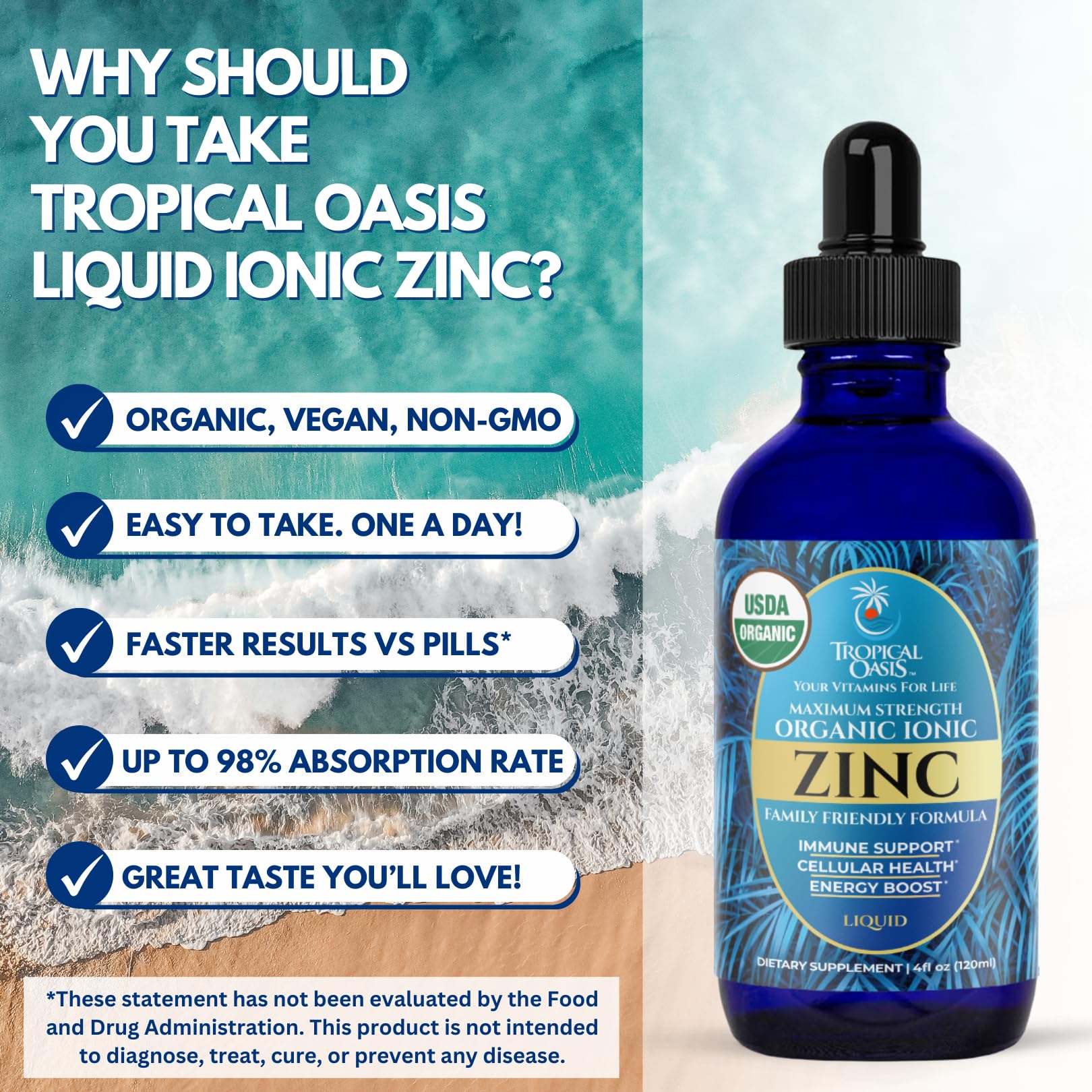 USDA Organic Ionic Zinc Droppers for Men, Women & Kids | Liquid Zinc Supplement Trace Mineral Formula | Immune Function | Skin Health | 98% Absorption | Sugar-Free, Vegan, Non-GMO | 4 Fl Oz — Amazon image 6