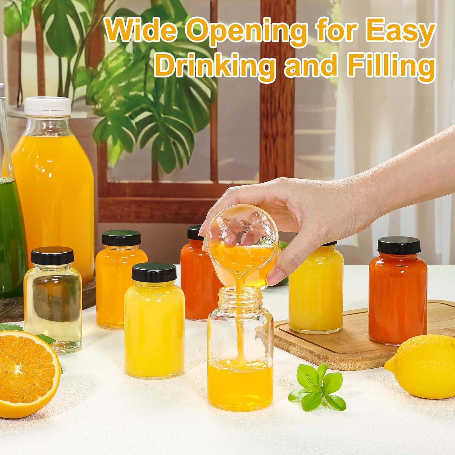 KEYWING 24 Pack 4oz Juice Shot Bottles with Caps- Small Glass Jars for Ginger,Wellness Shots,Whiskey - Travel mini Reusable Wide Mouth Clear bottles- Leakproof, Dishwasher Safe. - Image 5