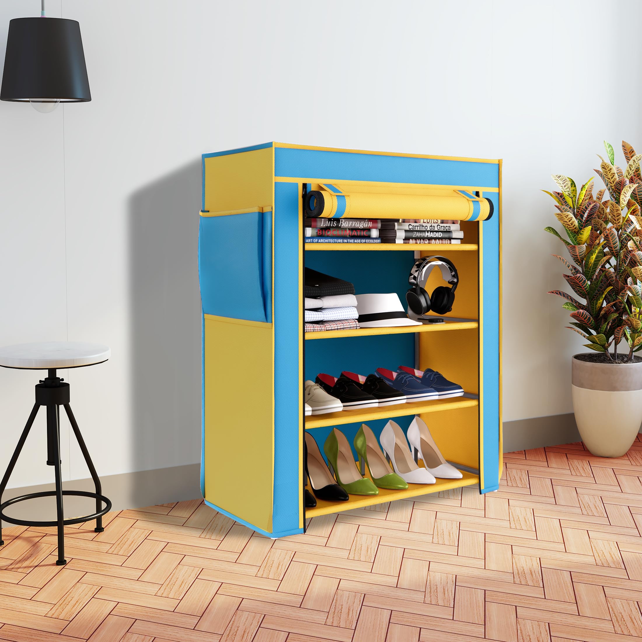 Fabura 4 Layer with Rust Proof PVC Pipe Shoe Rack in Blue & Yellow Color (B0D2W1DR2C) Amazon Price History, Amazon Price Tracker