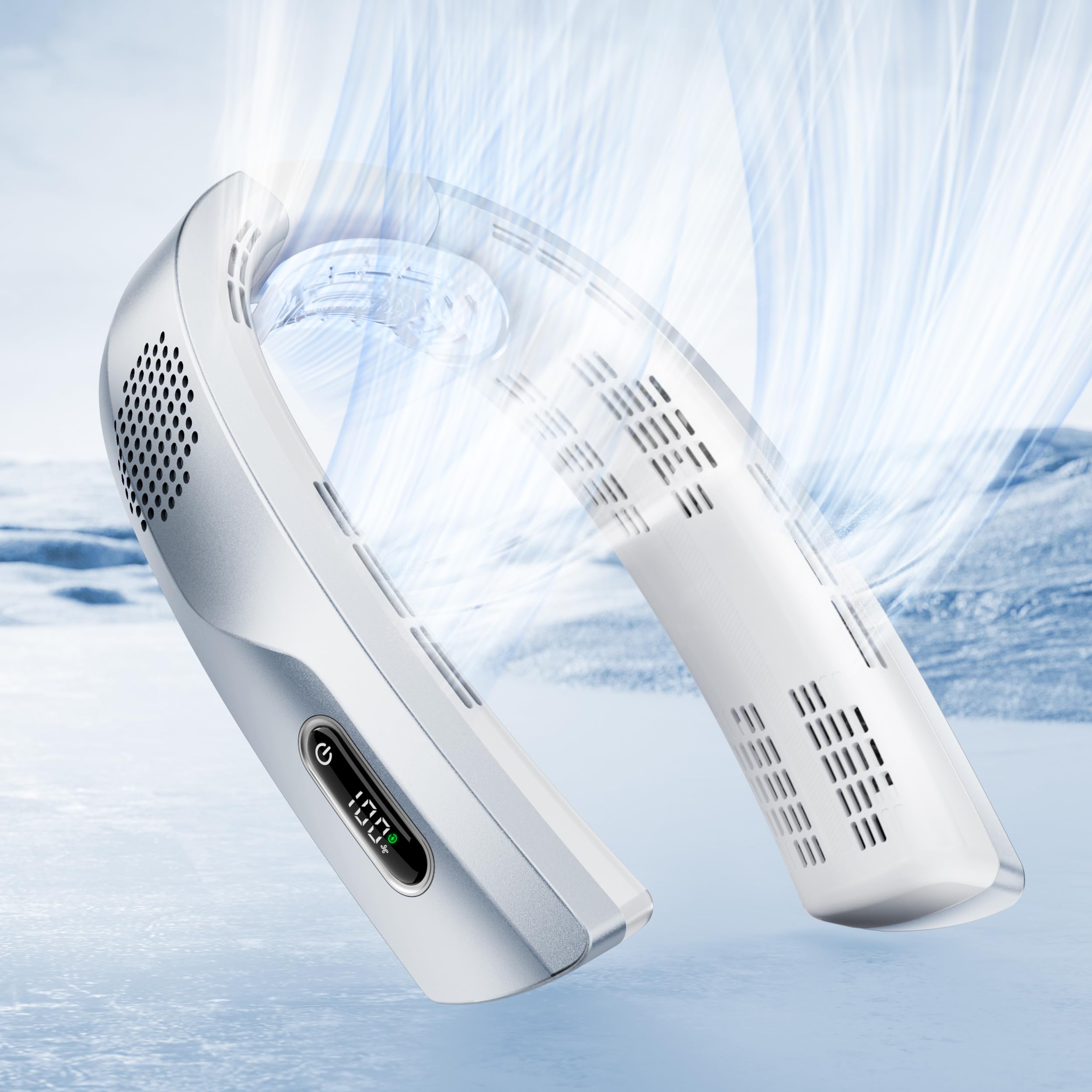 BOIROS Neck Fan,7000 mAh 4 Turbo Portable Neck Fan Rechargeable,360° Cooling Neck Fan blow cold air,USB Personal Fan LED Display,Wearable Fan for Hot Flashes,Women,Men,Travel, Gifts