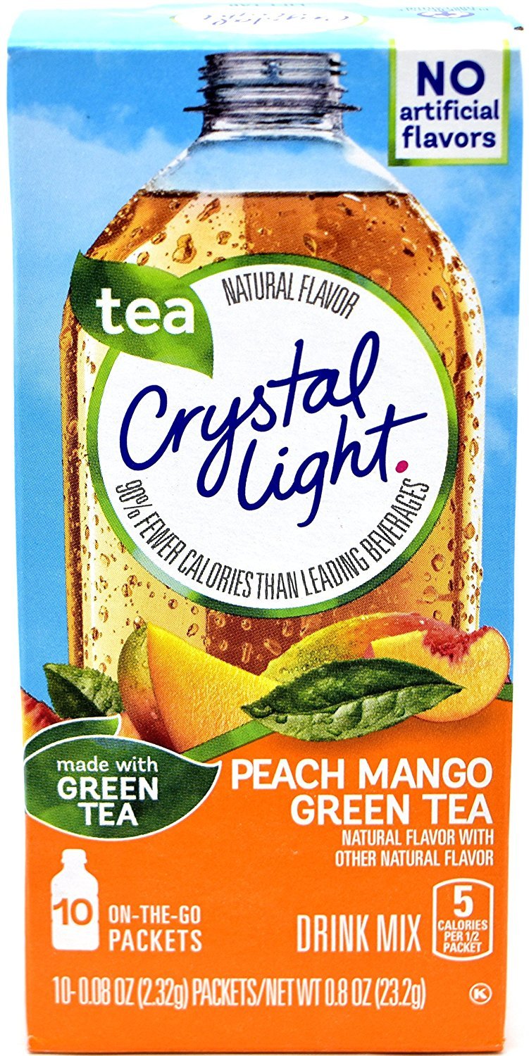 Crystal LightPeach Mango Green Tea On The Go Drink Mix 10 Sachets 23.2g