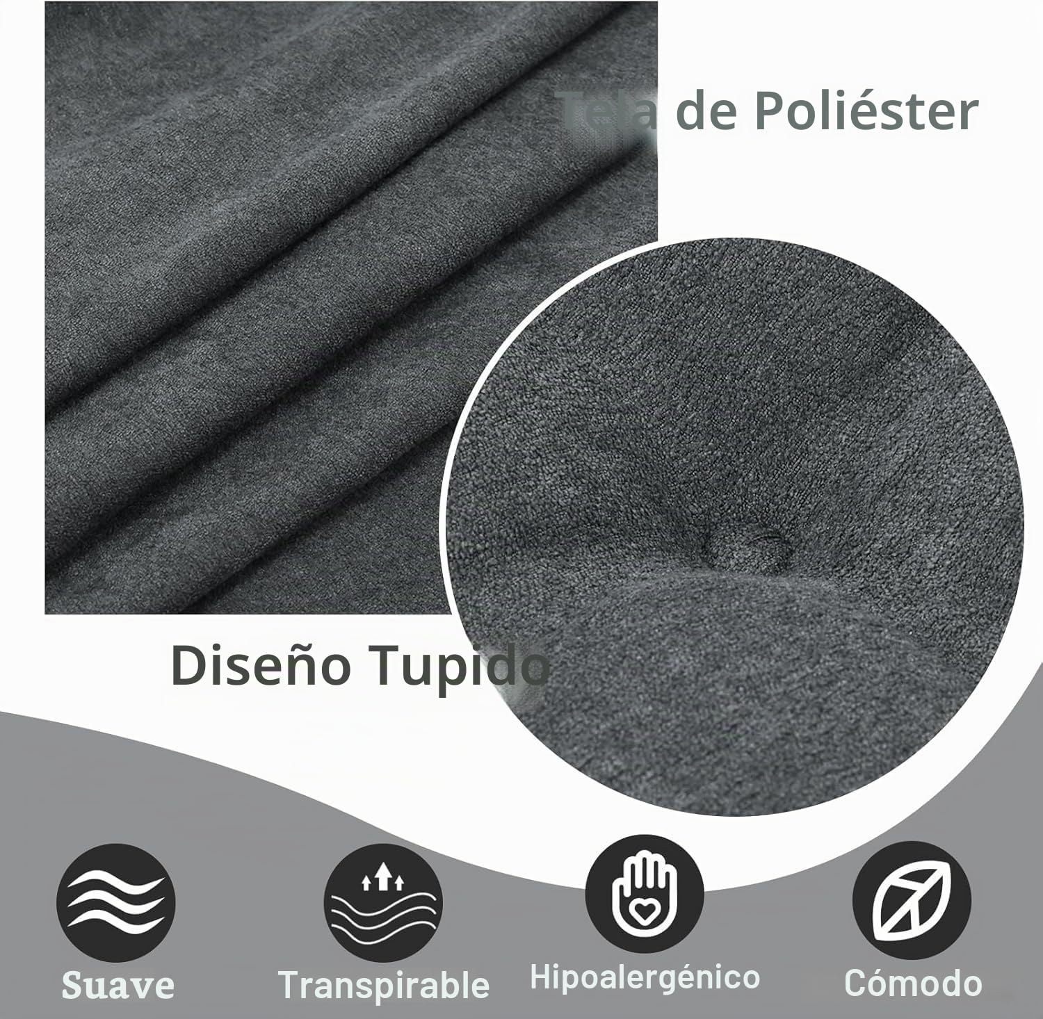 Cojín de asiento cuadrado con doble espuma, cojín grande para silla para sillón y suelo, 50 x 50 x 10 cm (gris oscuro)