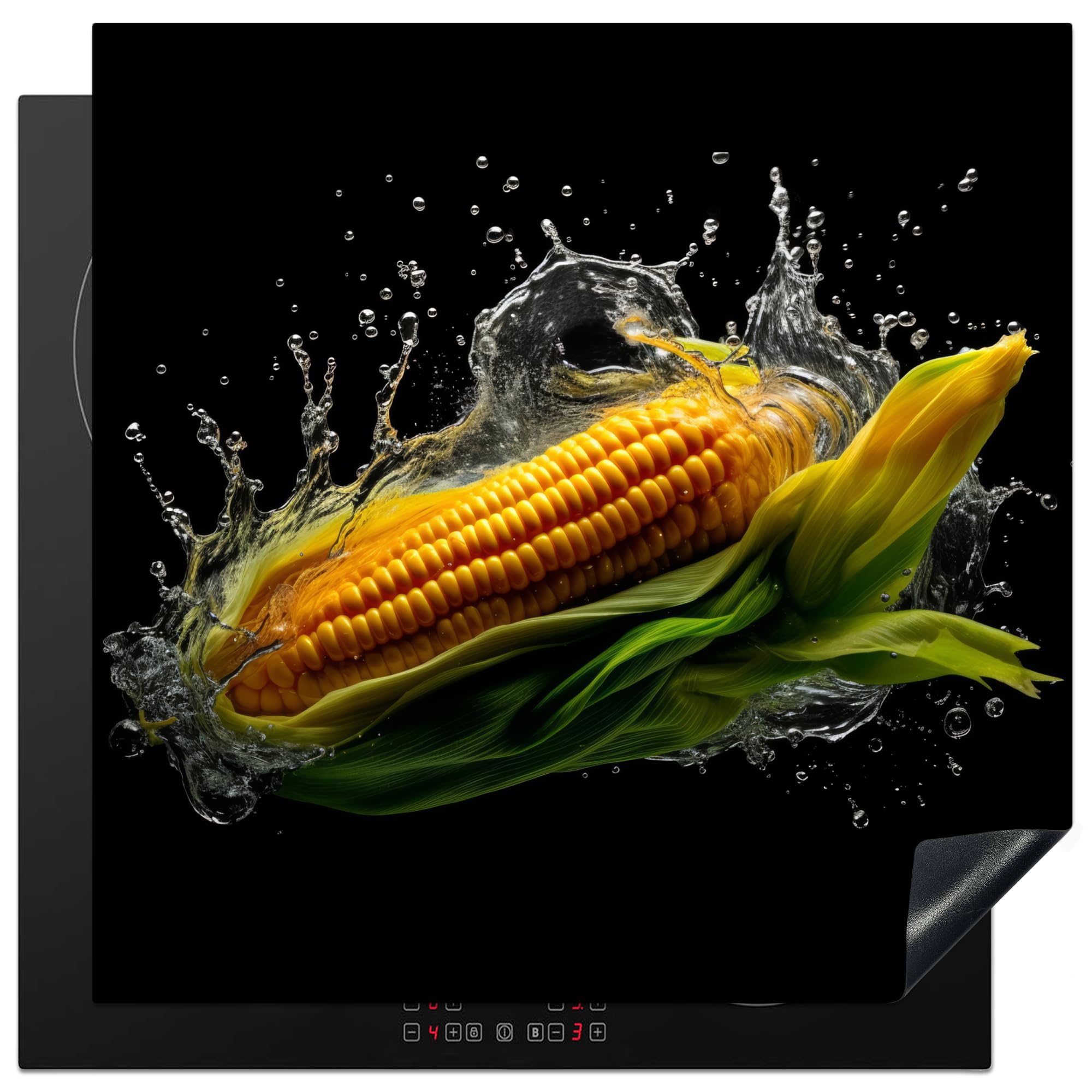 KitchenYeah© Induction Hob Cover Protector Mat 30.7"x30.7" / 78x78 cm Kitchen Universal Ceramic Covers for Electric Cookers Vinyl Maize - Vegetable - Black - Water