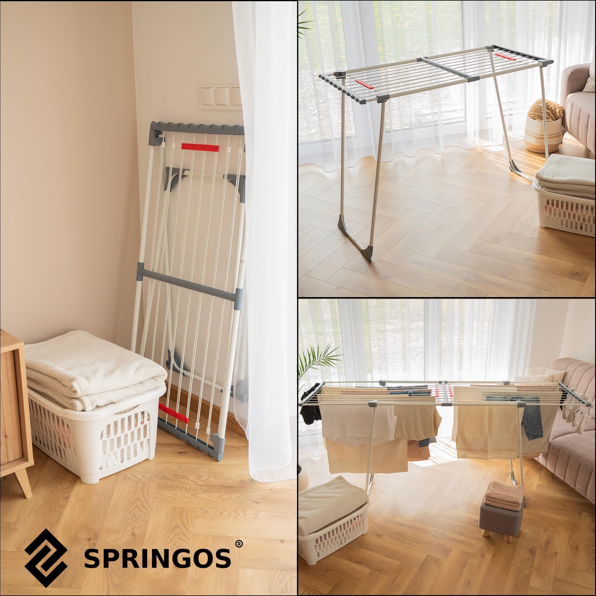 SPRINGOS - Tendedero telescópico Plegable Extensible hasta 20 m para Ropa en el hogar