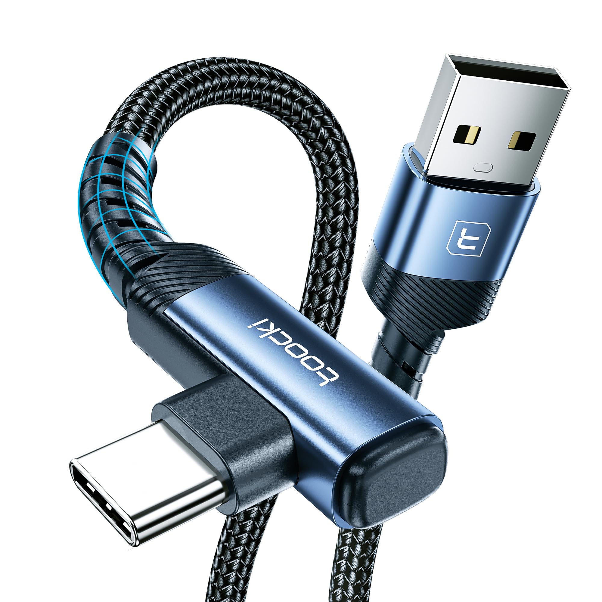 toocki USB C Kabel 3M 3A USB-A auf USB-C Ladekabel 90 Grad Geflochtenes Schnellladekabel für iPhone 17/17 Pro/17 Pro Max/Galaxy S10 S10+, LG V30, Switch, Blau