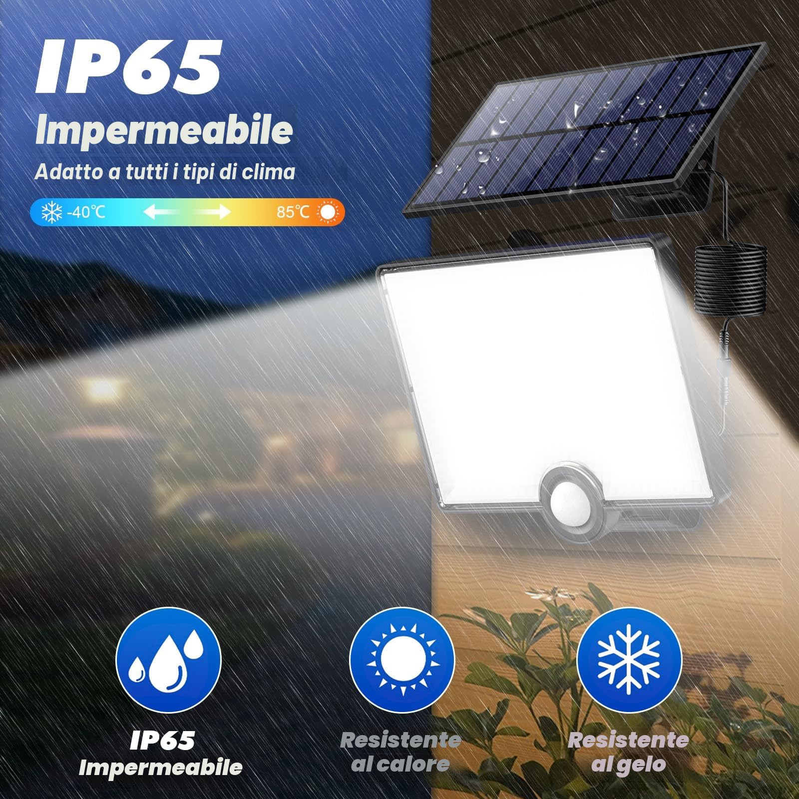 Pxwaxpy 4 Pezzi-Luce Solare LED Esterno [204LED] Lampada Solare da Esterno con Sensore di Movimento, IP65 Impermeabile Farette Solare a LED da Esterno con Cavo di 5M Pannello Solare Indipendente