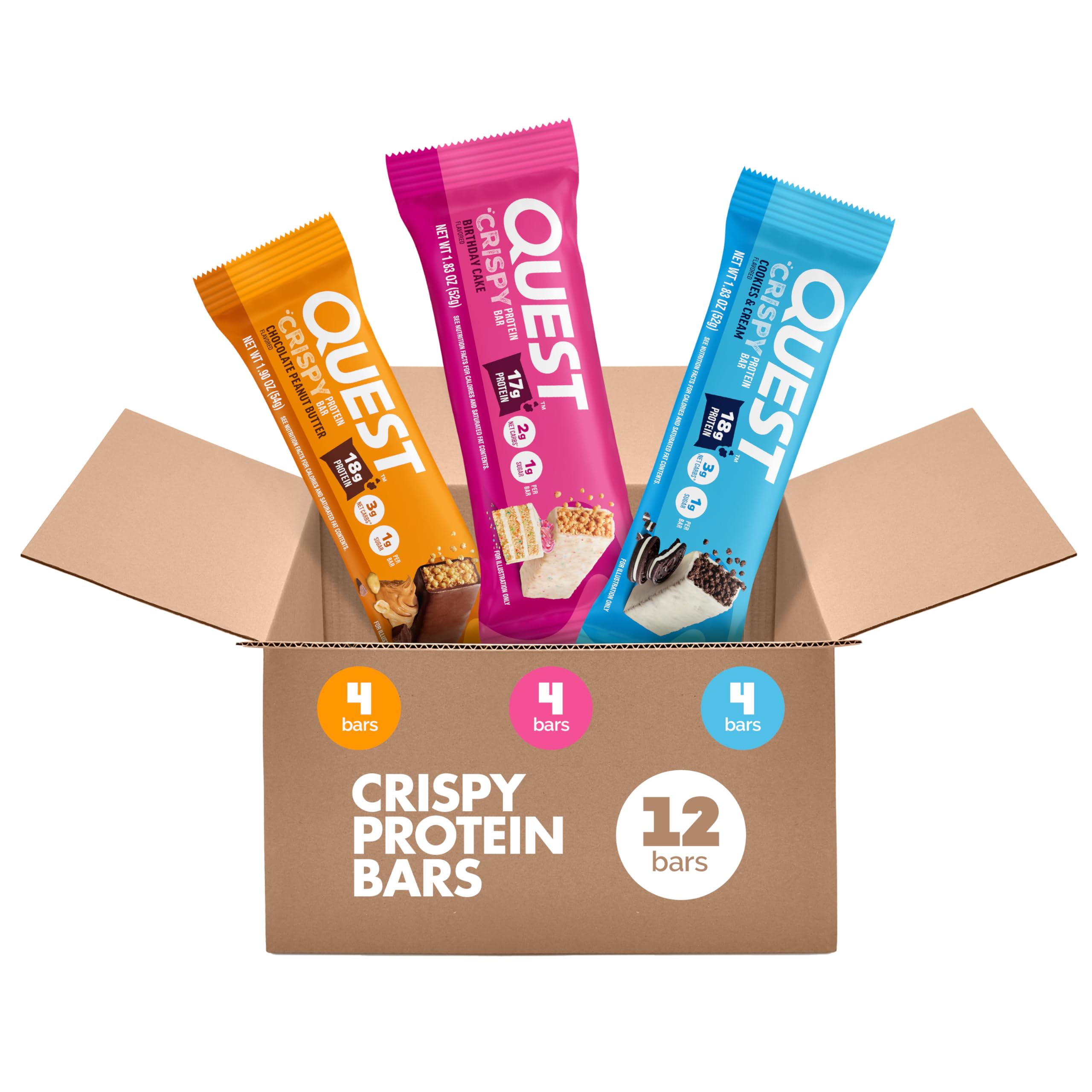 Nutrition Crispy Variety Pack Protein Bars, Protein Rich, Low Sugar, Gluten Free, 12 Count