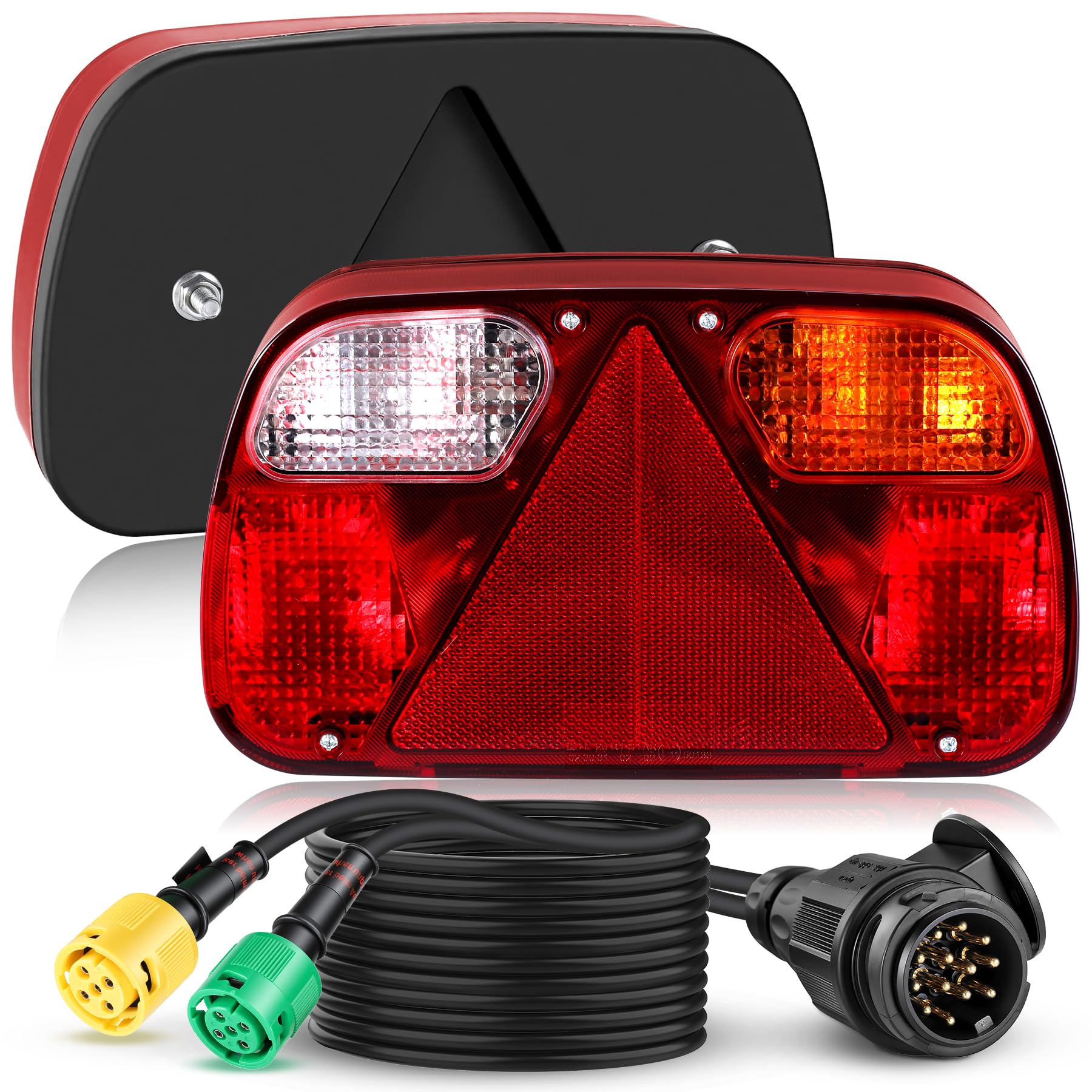 12V Pilotos Traseros Remolque, Luces para Remolque De 13 Pines, Luces Remolque, Con 5m Cable, 13 Pin Conector, Montaje De Tornillos, Ideal para Automóviles Camiones Caravanas Furgonetas Luces Traseras
