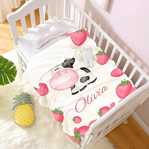 Miniatura 5 de Manta de bebé personalizada con nombre, manta de bebé personalizada de vaca para niñas y niños, regalo de cumpleaños, Navidad, manta de recepción de