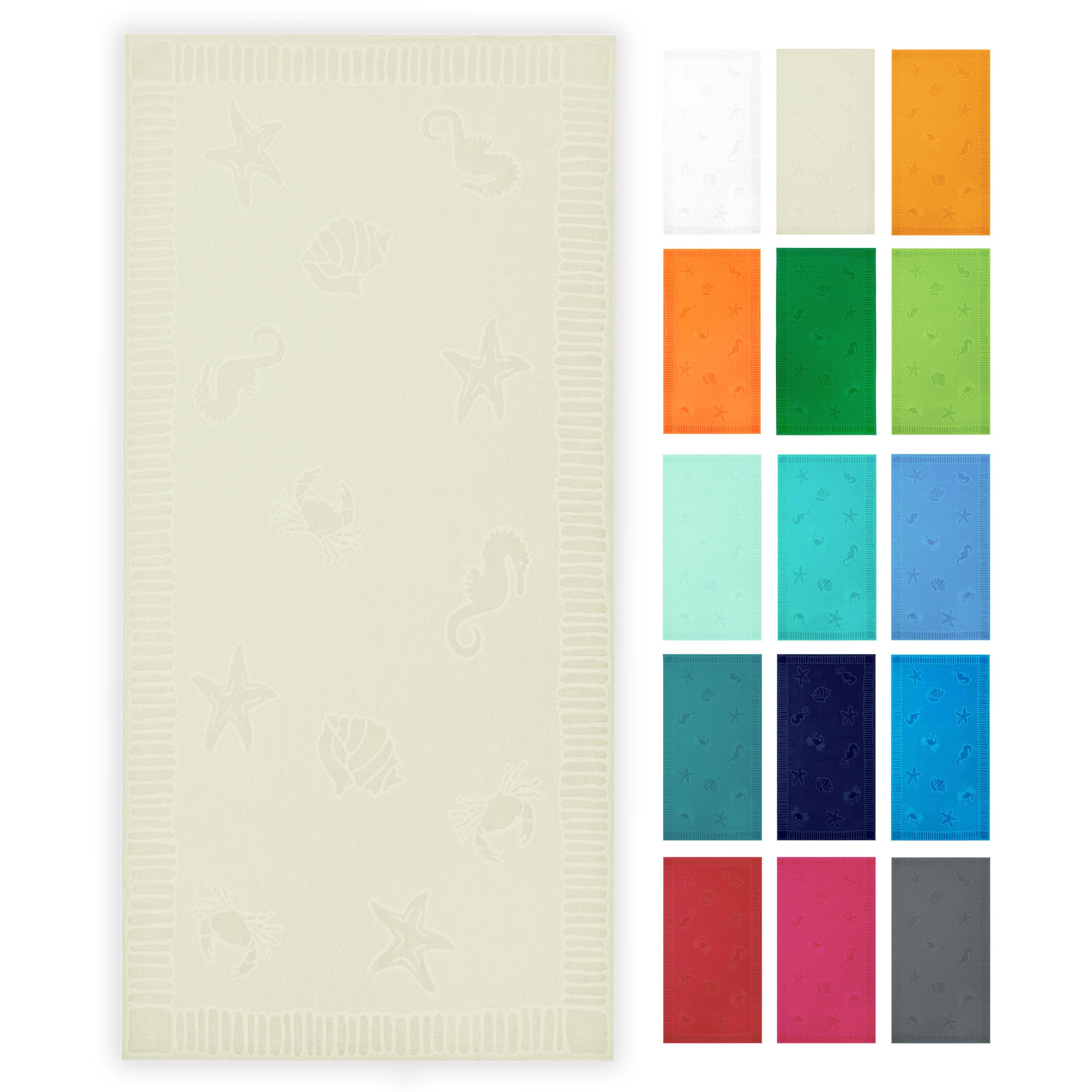 ZOLLNER Serviette de Plage - Serviette agréable pour la Peau et très absorbante en 100x200 cm - Lavable jusqu'à 60°C - Coton - Beige - Motifs d'animaux Marins tissés - certifiée Oeko Tex®