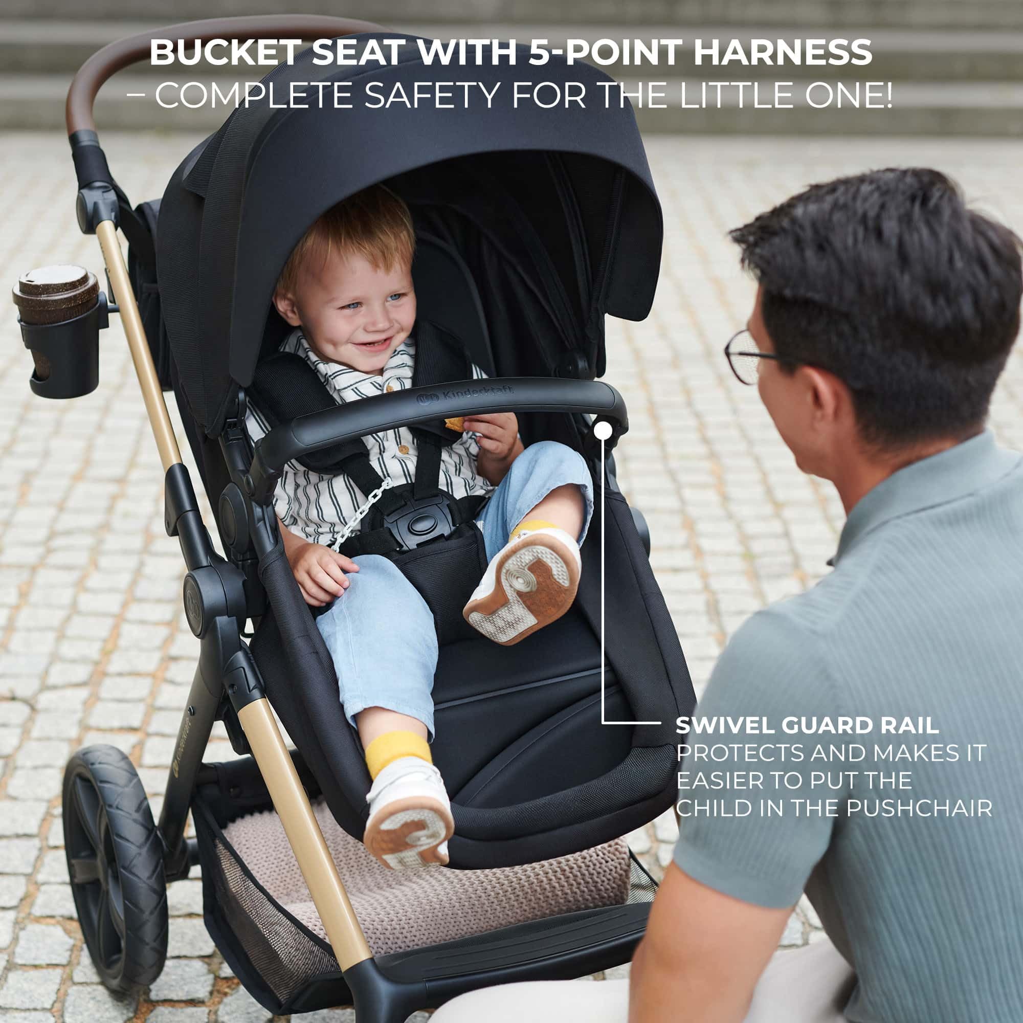 Kinderkraft MOOV 2 AIR, carrito 4 en 1 con capazo y silla de paseo 2 en 1, ruedas hinchables todoterreno, Travel System con MINK PRO i-Size, hasta 22 kg, Beige