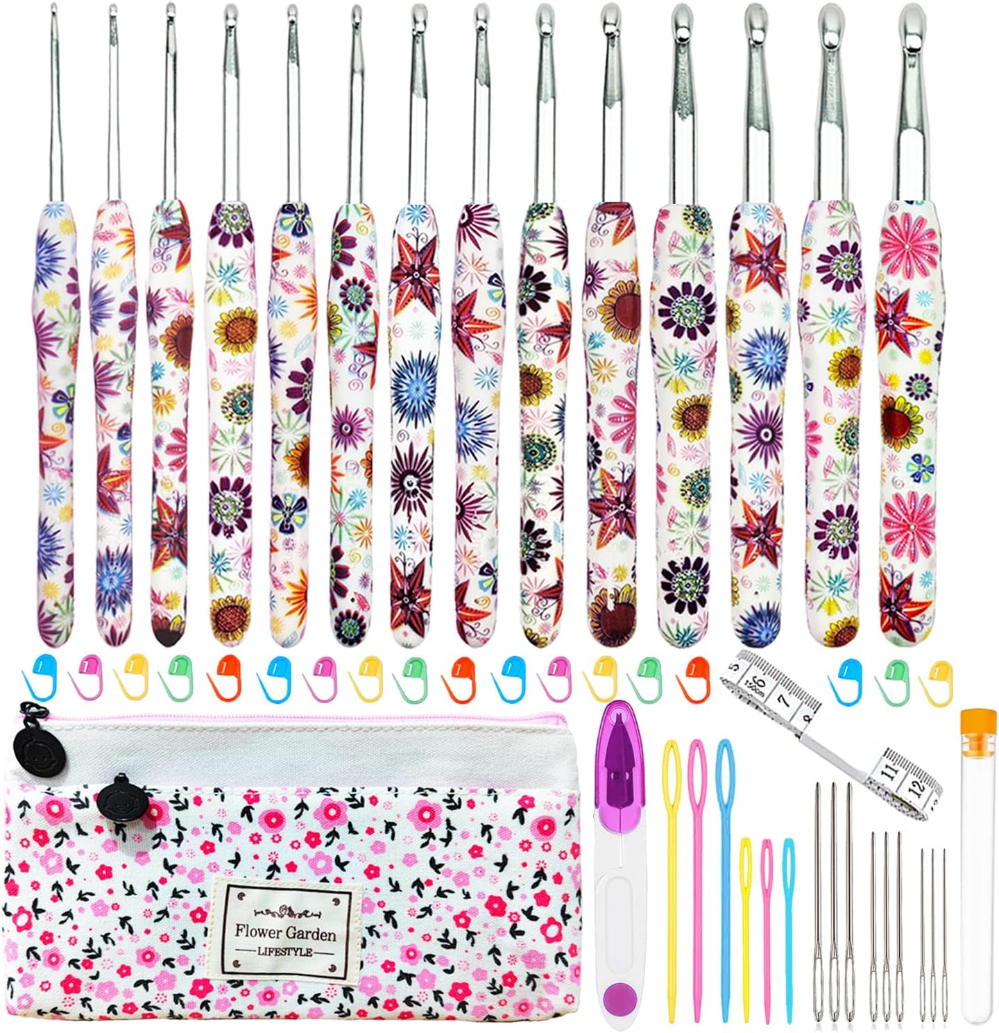 14 Sizes Crochet Hooks Set,2.25mm(B)-10mm(N) Ergonomic Handle Crochet Hook for Arthritic Hands,Long Crochet Needles Set with Case for Beginners and Enthusiasts