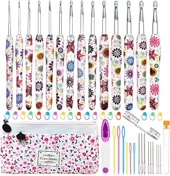 14 Sizes Crochet Hooks Set,2.25mmB-10mmN Ergonomic Handle Crochet Hook for Arthritic Hands,Long Crochet Needles Set with Case for Beginners and Enthusiasts