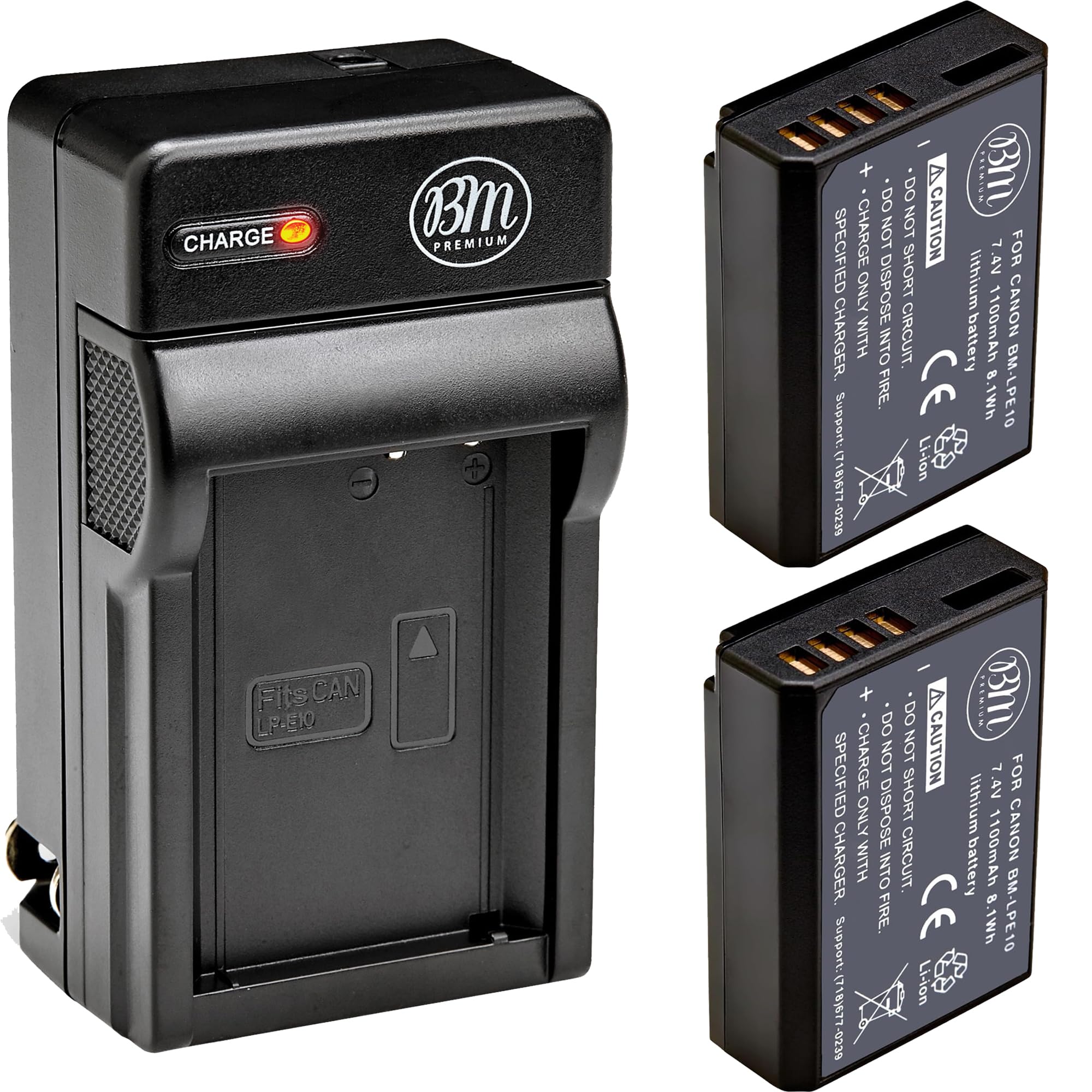 2-Pack of LP-E10 Batteries and Battery Charger for Canon EOS Rebel T3, T5, T6, T7, T100, Kiss X50, Kiss X70, EOS 1100D, EOS 1200D, EOS 1300D, EOS 2000D, EOS 4000D Cameras