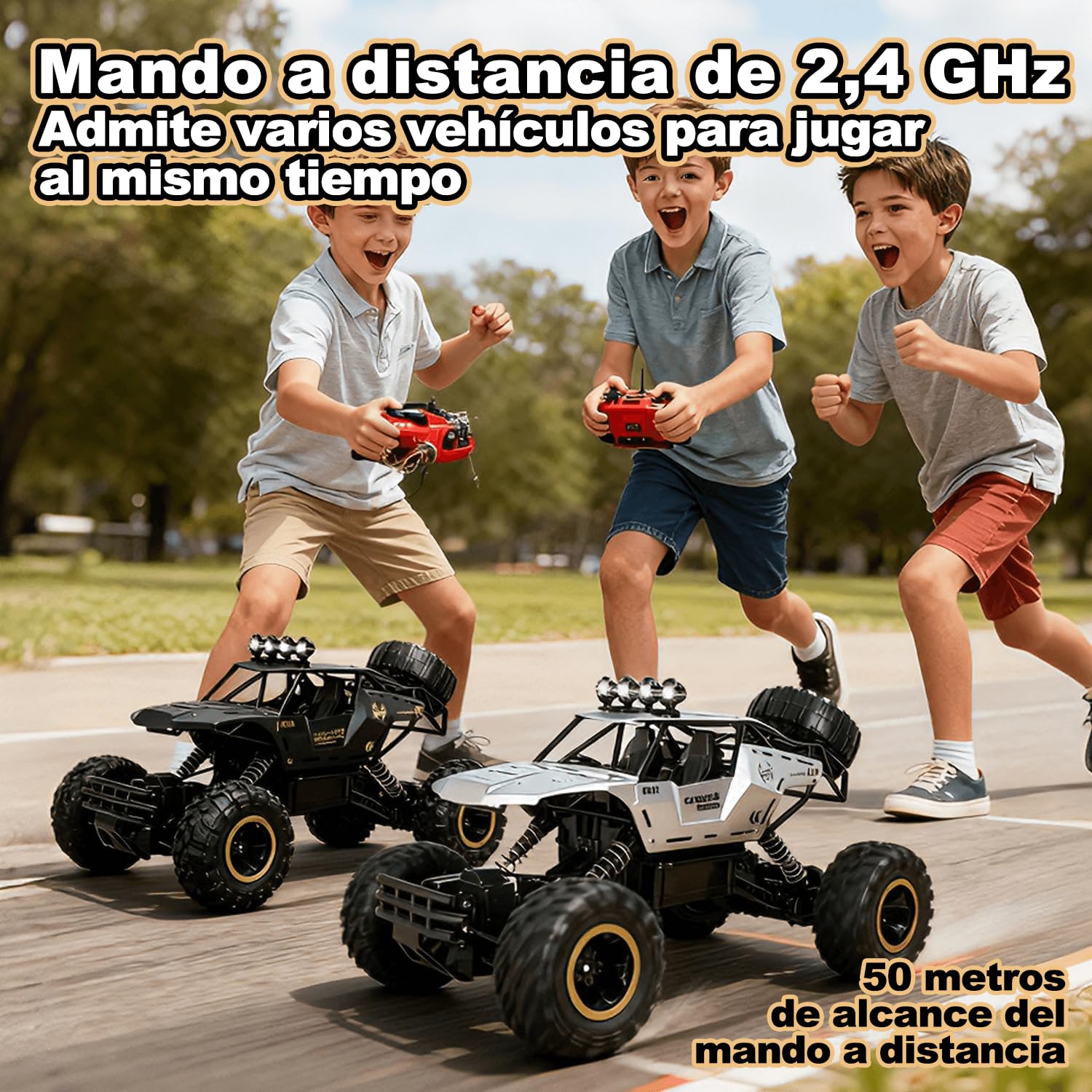 Jiakora Coche teledirigido Grande 1:12, 2,4 GHz RC Coche para niños, Monster Truck teledirigido, Buggy de aleación 4WD con luz LED, 2 baterías, RC Cars Juguetes Regalos para niños a Partir de 3 años