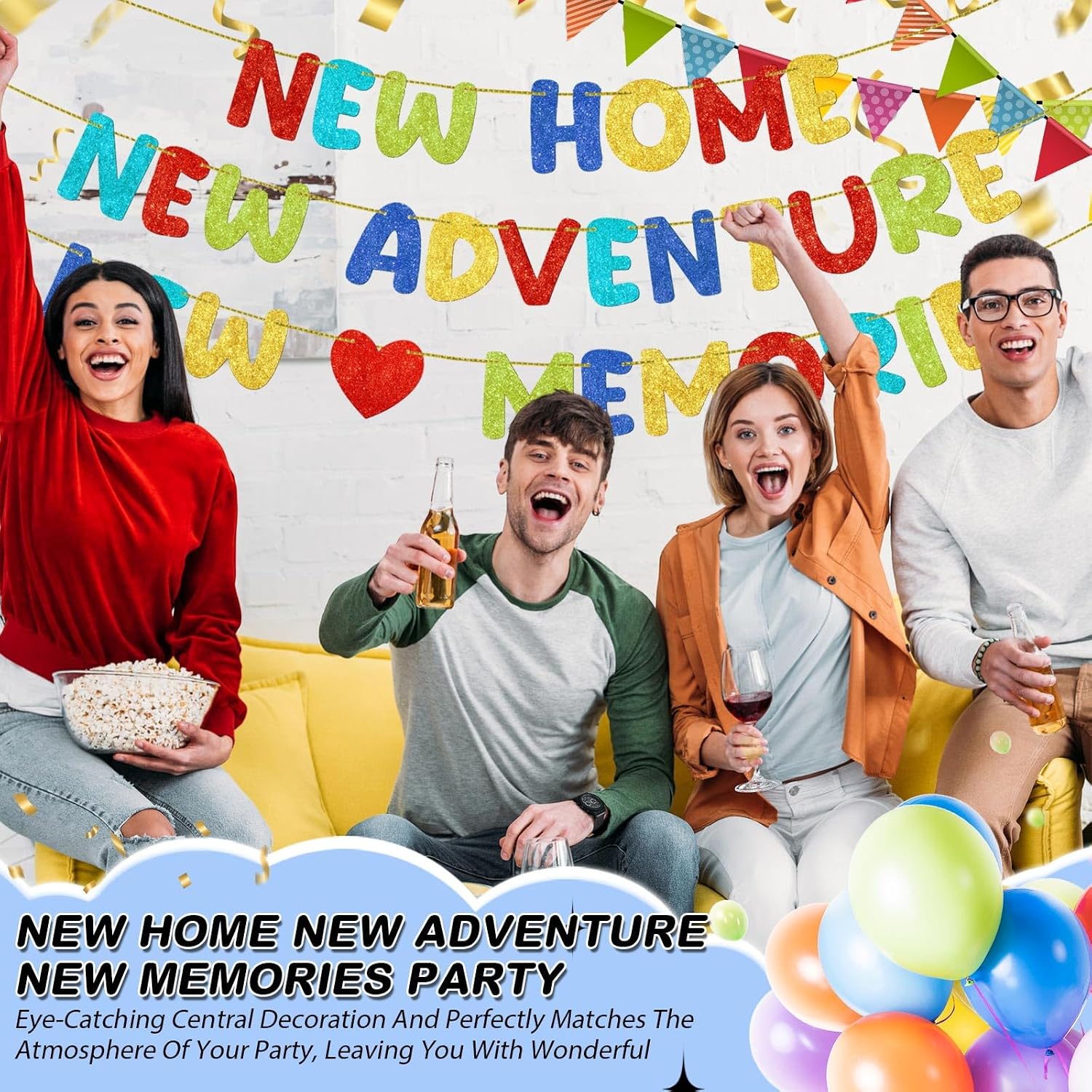 Fulmoon Pre Strung New Home Adventure Memories Banner, Colorful