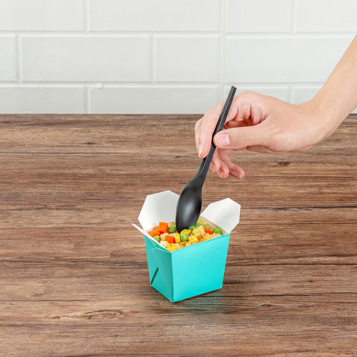 Restaurantware Bio Tek 2.8 x 2.2 x 2.5 Inch Food Containers 200 Noodle Takeaway Boxes - Disposable Sturdy Turquoise Paper 8 Ounce Take Out Boxes Rectangle For Hot Or Cold Foods