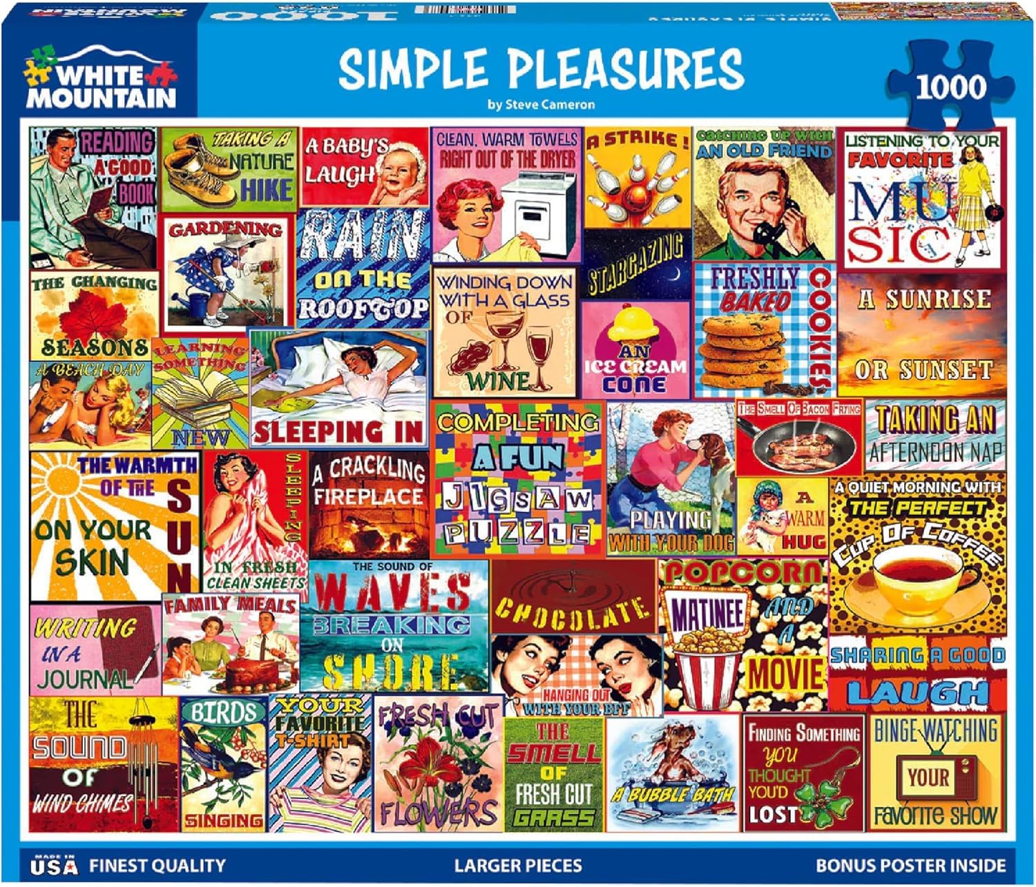 White Mountain 1000 Piece Jigsaw Puzzle Funny Collage Puzzles with Large Pieces Gift for Adults and Family 24x30 - Simple Pleasures