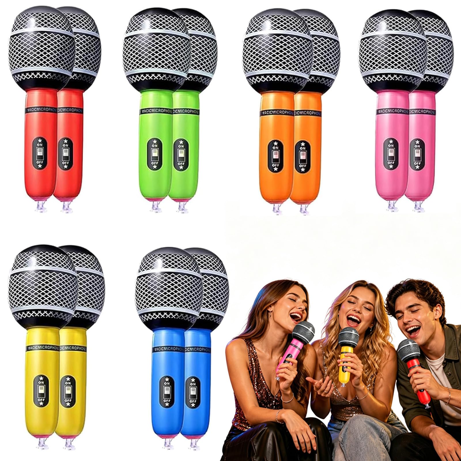 Joyyhaus 12 Pcs Inflatable Microphone - Vibrant Air-Filled Props