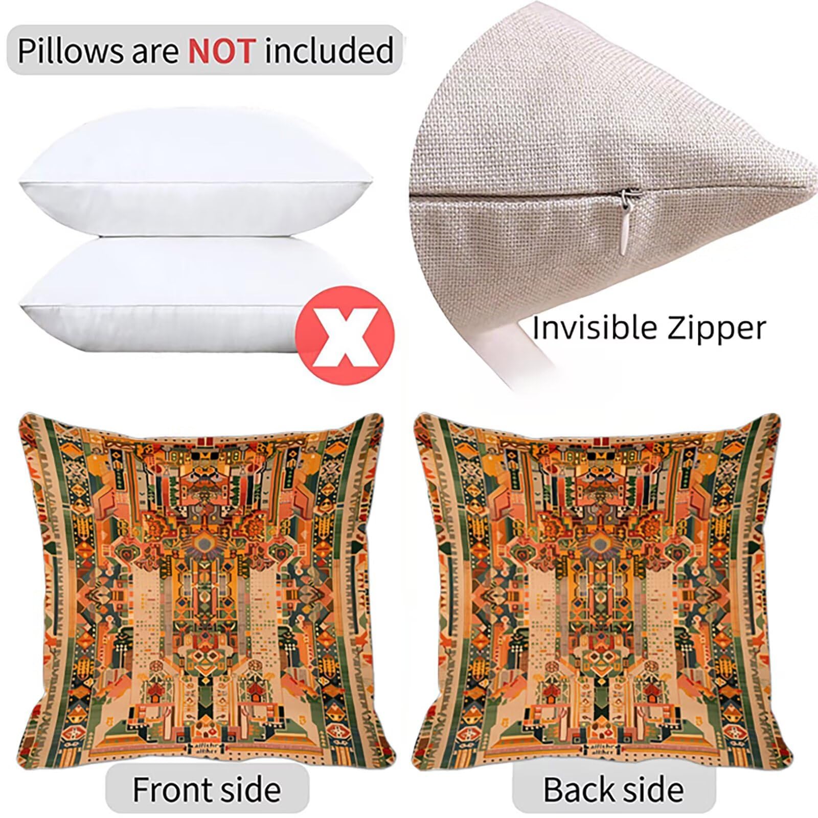 Kissenbezug 60x60 cm Farbe 4er Set Sofakissen Superweichem Doppelnähten Versteckter Reißverschluss Böhmen Outdoor Kissen Leinen gelten für Auto Terrassen-Gartenbank Wohndeko Schlafzimmer Sofa 1-8