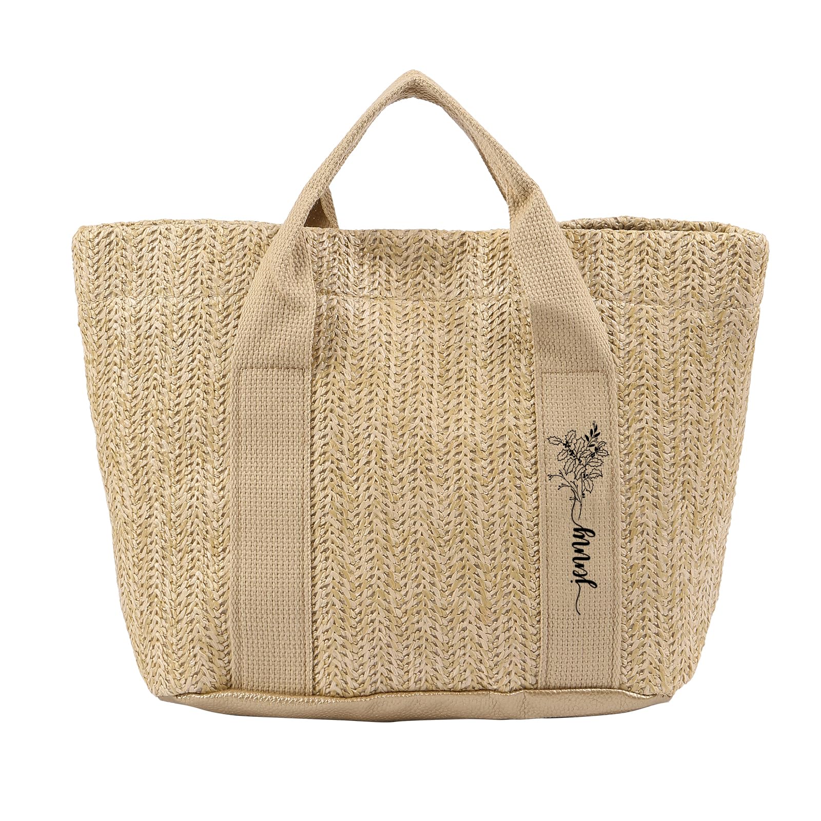 Presentimental Personalised Jute Canvas Tote Bags with Name Birthday Flower Reusable Shopping Bags Beach Bag for Women Gift for Birthday Christmas (C)