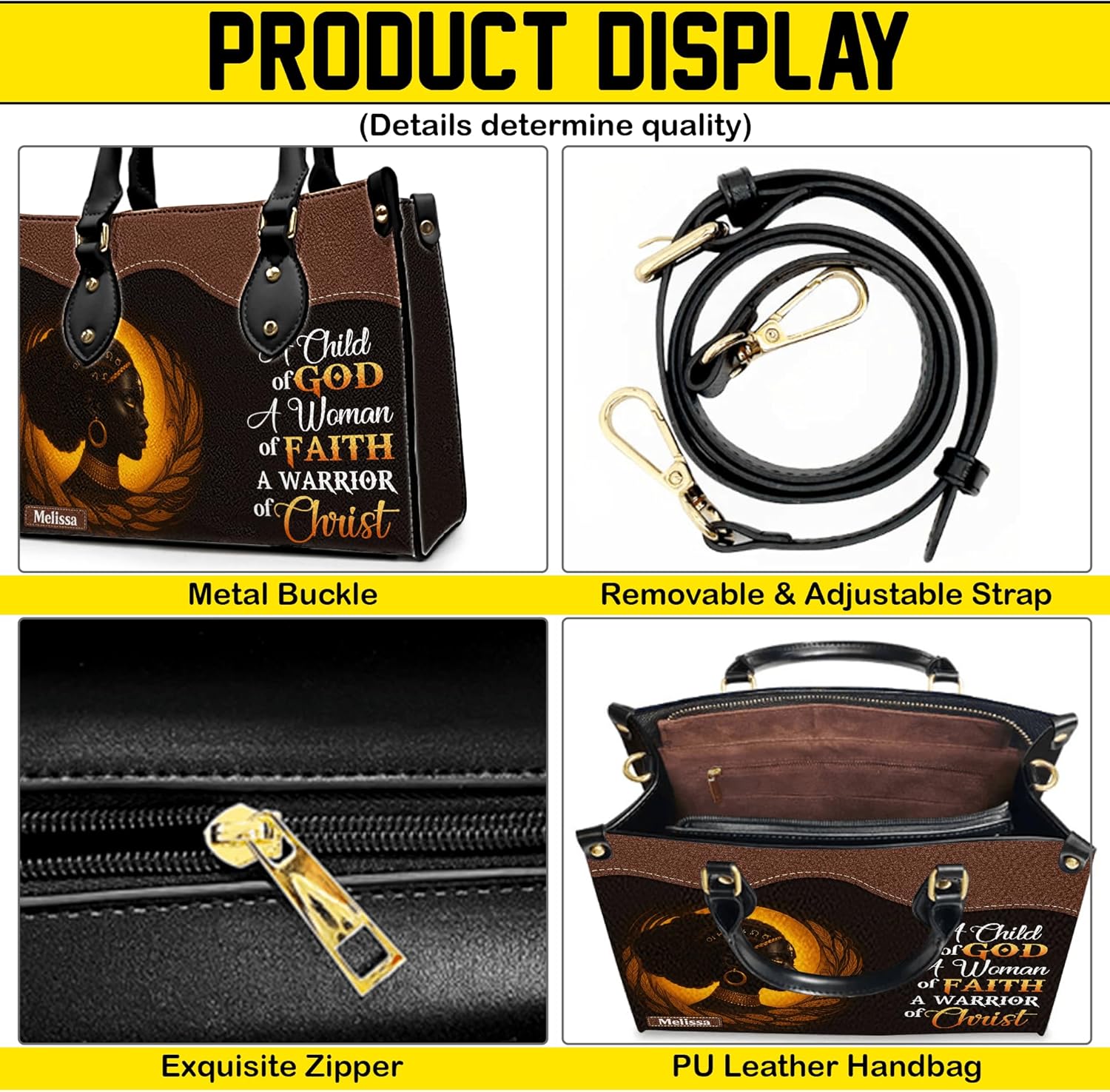 Personalized Leather Handbag for Black Women, Custom African Purse Bag Set, Birthday Christmas Gifts for Mom - Image 5