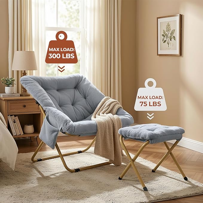 Sillón Plegable Lounge Redondo con Puff Suave Gris miniatura 7