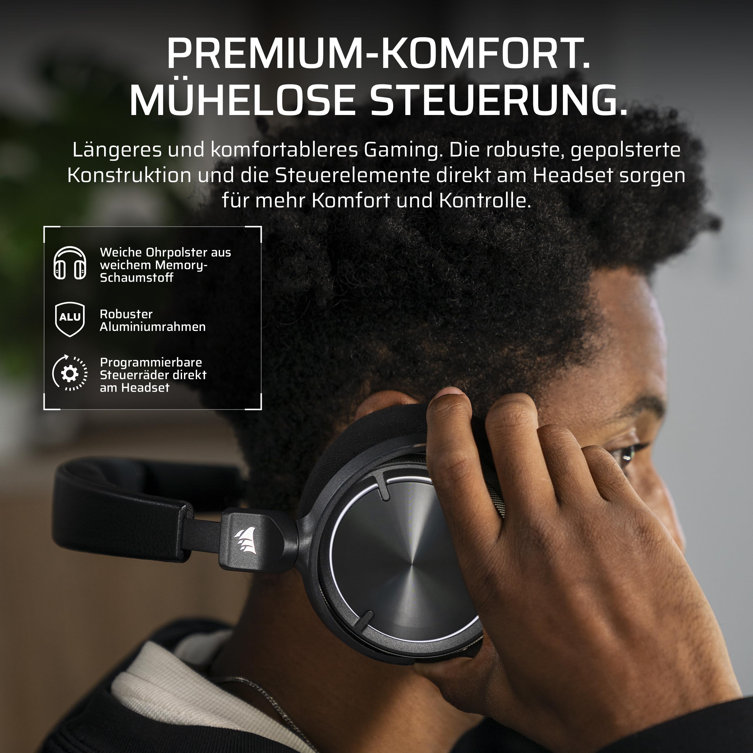 Corsair Virtuoso MAX Wireless Gaming-Headset mit Bluetooth, Dolby Atmos, Aktive Geräuschunterdrückung, Kohlenstoff