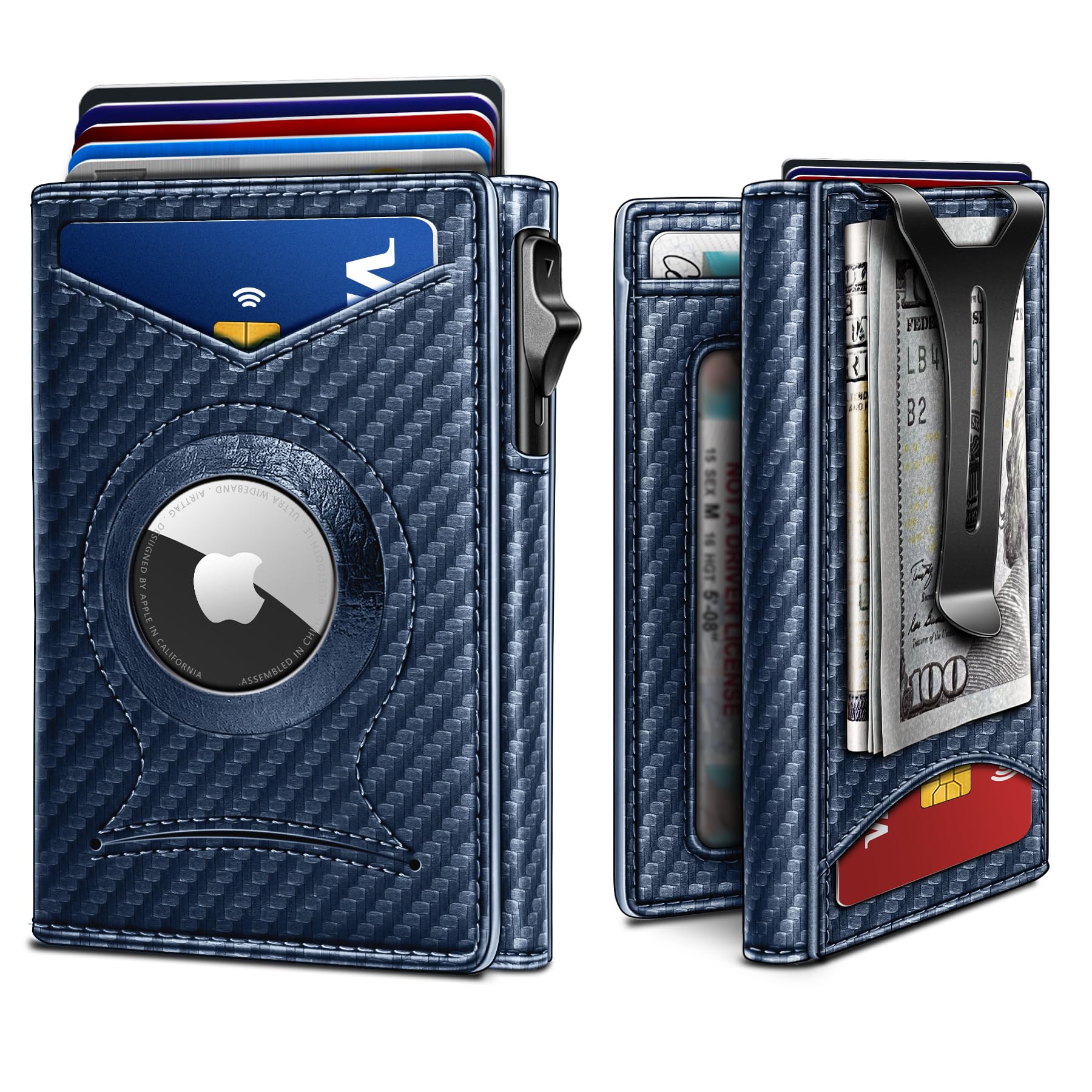 Money Clip Wallet,Mens Gift Slim Wallet Credit Card Holder Airtag&Standard Use 9Cards-Metal Case in Magnetic Flip Shell