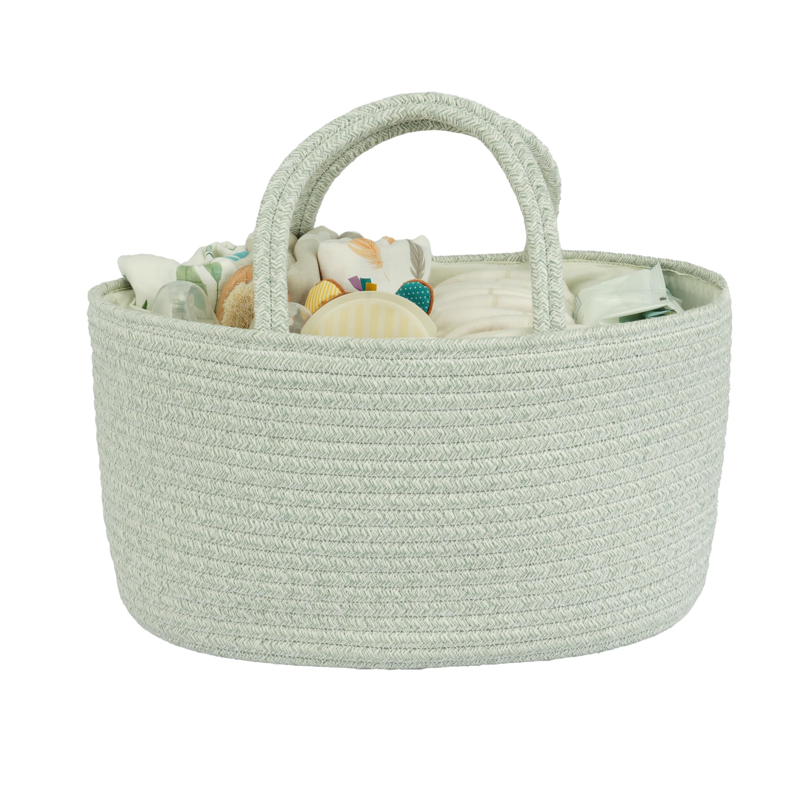 Diaper Caddy Organizer Cotton Rope Baby Basket Nursery Storage and Portable Tote Bag for Car Ideal Baby Shower Gifts and Registry Must-Have for Newborn Essentials Large light green