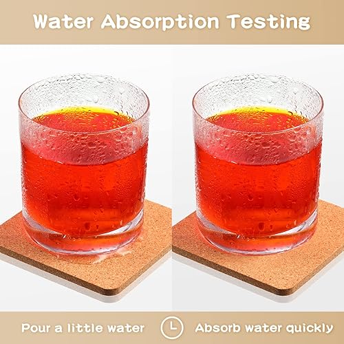 Miniatura 4 de Salvamanteles cuadrados de corcho de 4 x 4 x 0.2 pulgadas, posavasos de corcho absorbente para plantas, salvamanteles, posavasos de barra natural,