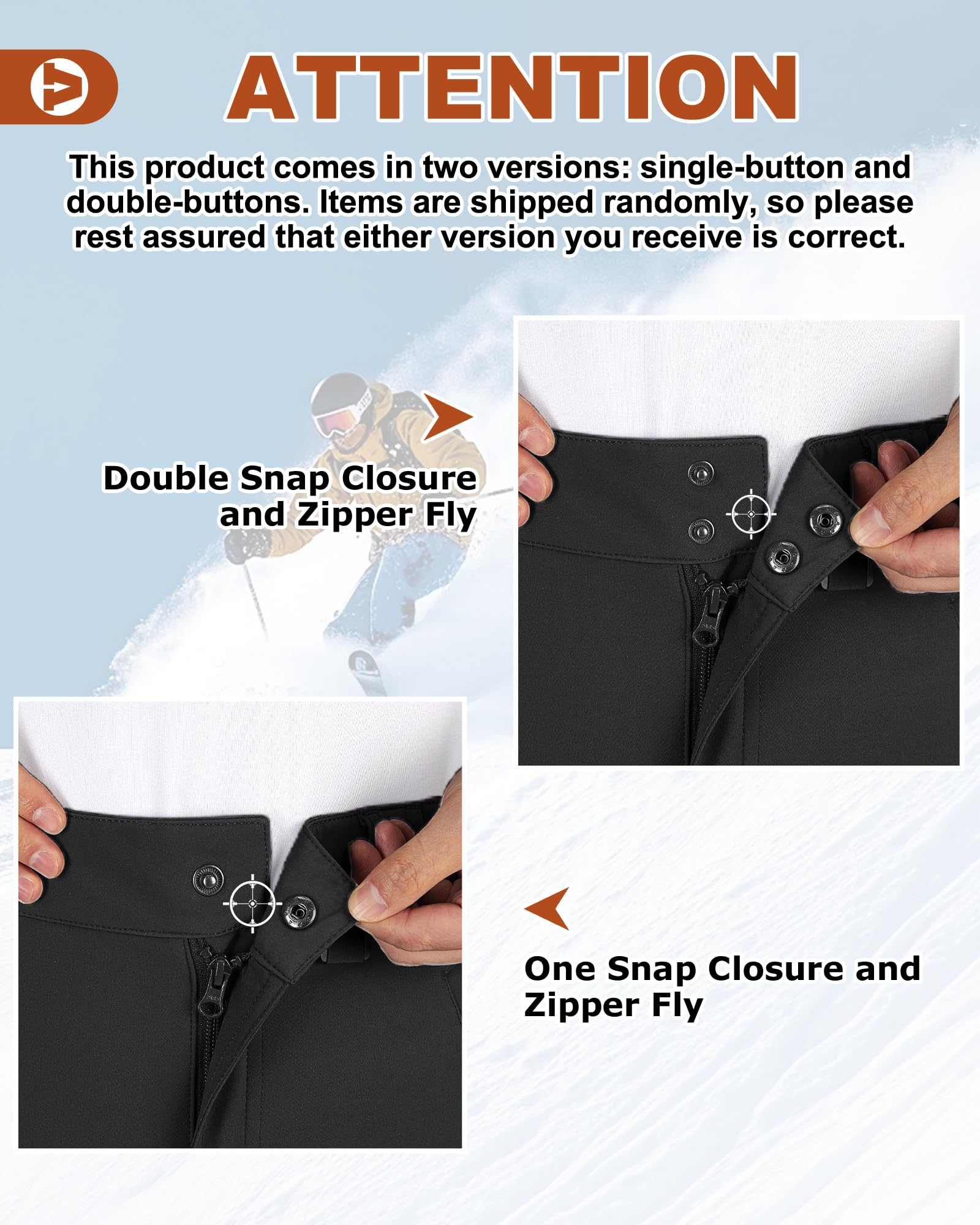 Outdoor Ventures Pantalon léger imperméable coupe-vent doublé polaire chaud pour la randonnée, le ski et la neige - Taille extensible