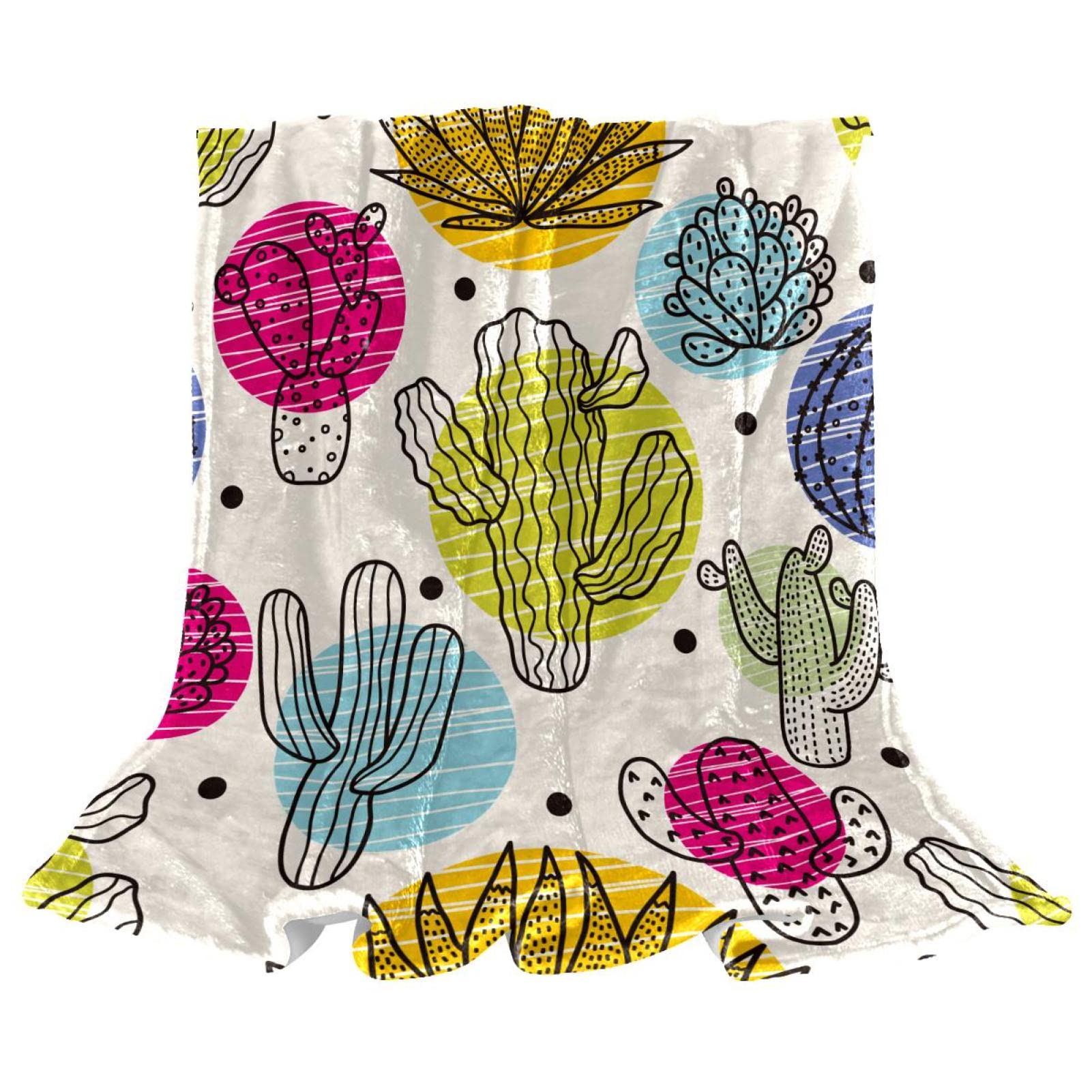 Jeté de lit polaire léger anti-froid pour canapé design cactus vintage