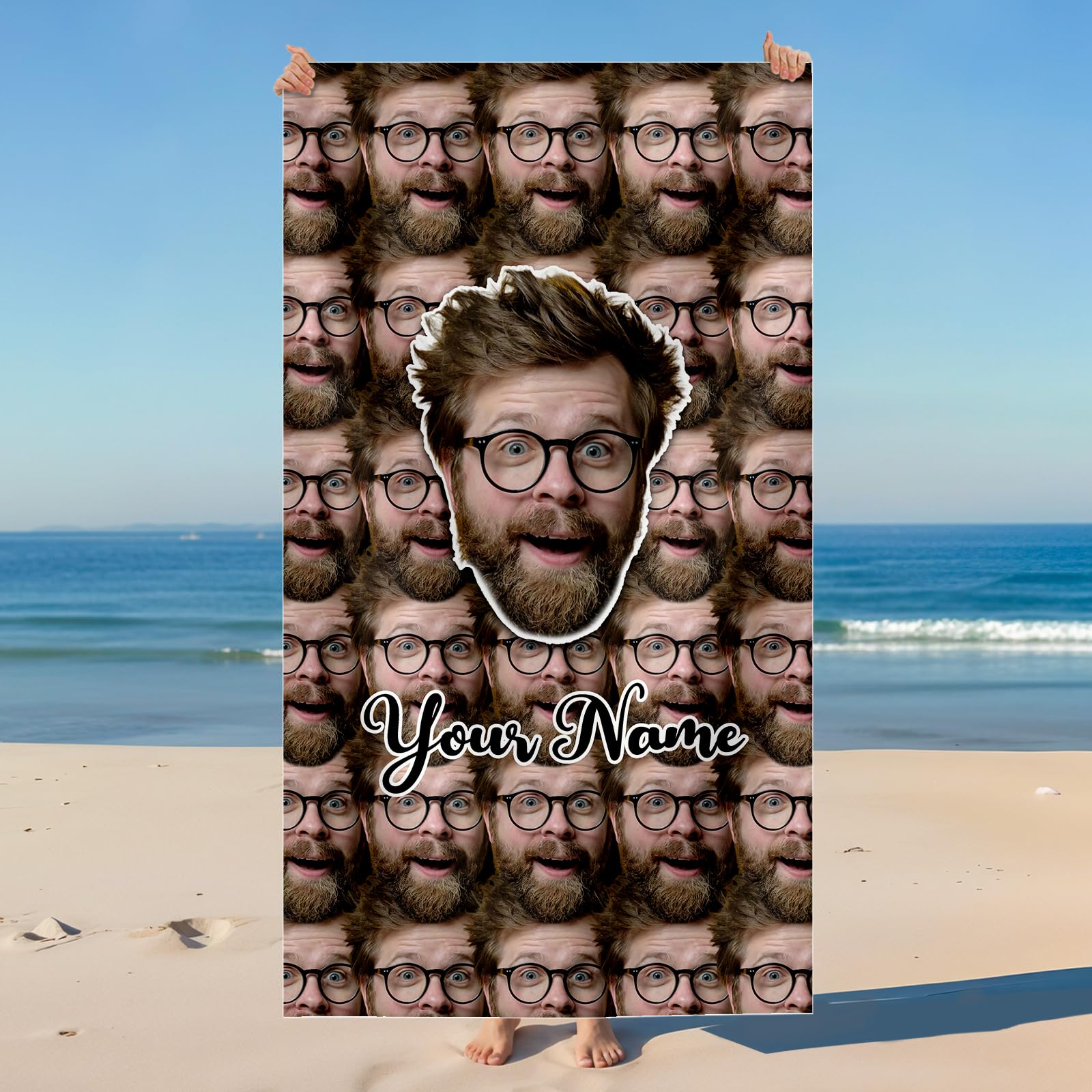 PAKKITOP Personalized Beach Towels for Kids, Custom Pool Towel with Your Name Photo for Boys Girls, Funny 30x60 Inches Soft Quick Dry Beach Blanket