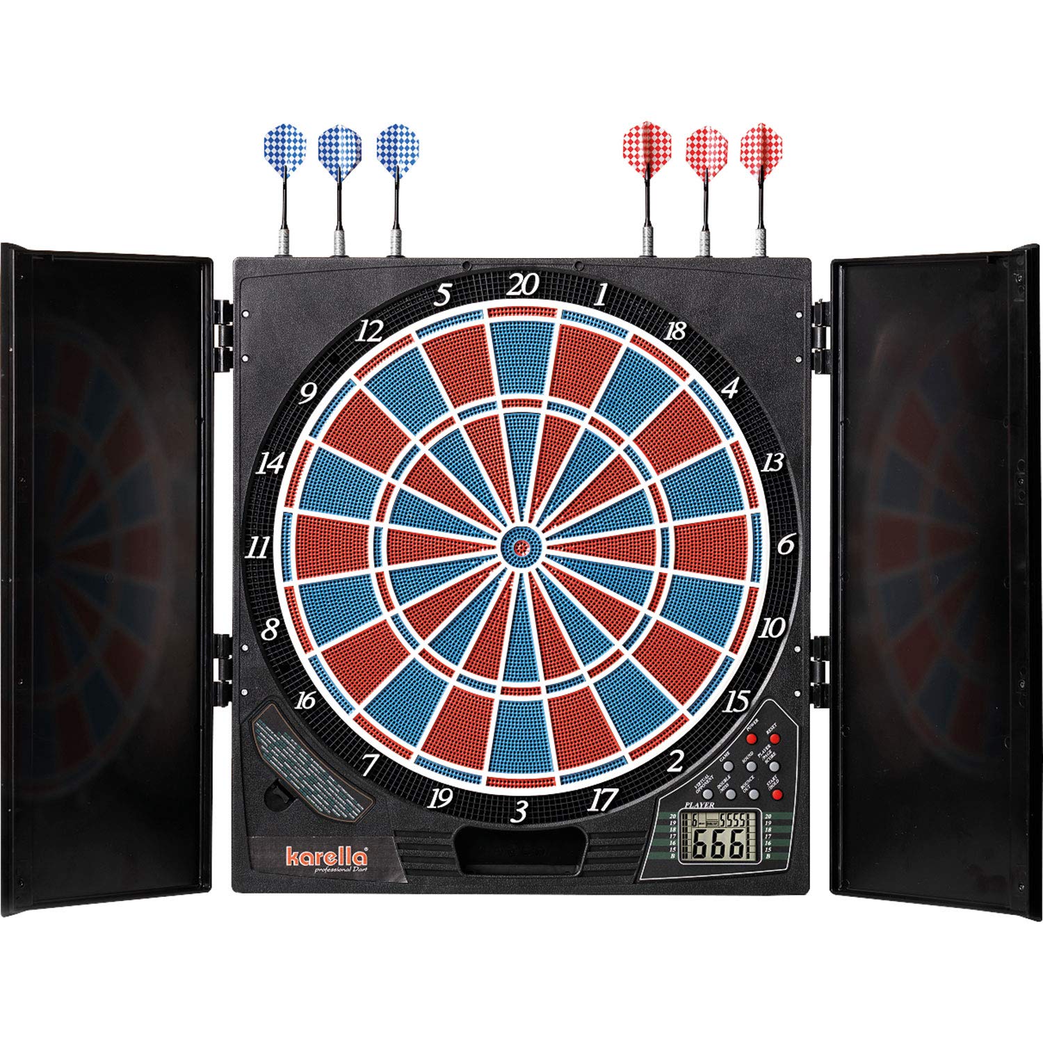 Dartautomat Karella CB-25, Tunierausführung, elektronische Dartscheibe mit 29 Spielen und 90 Varianten, inkl. 6 Softdarts